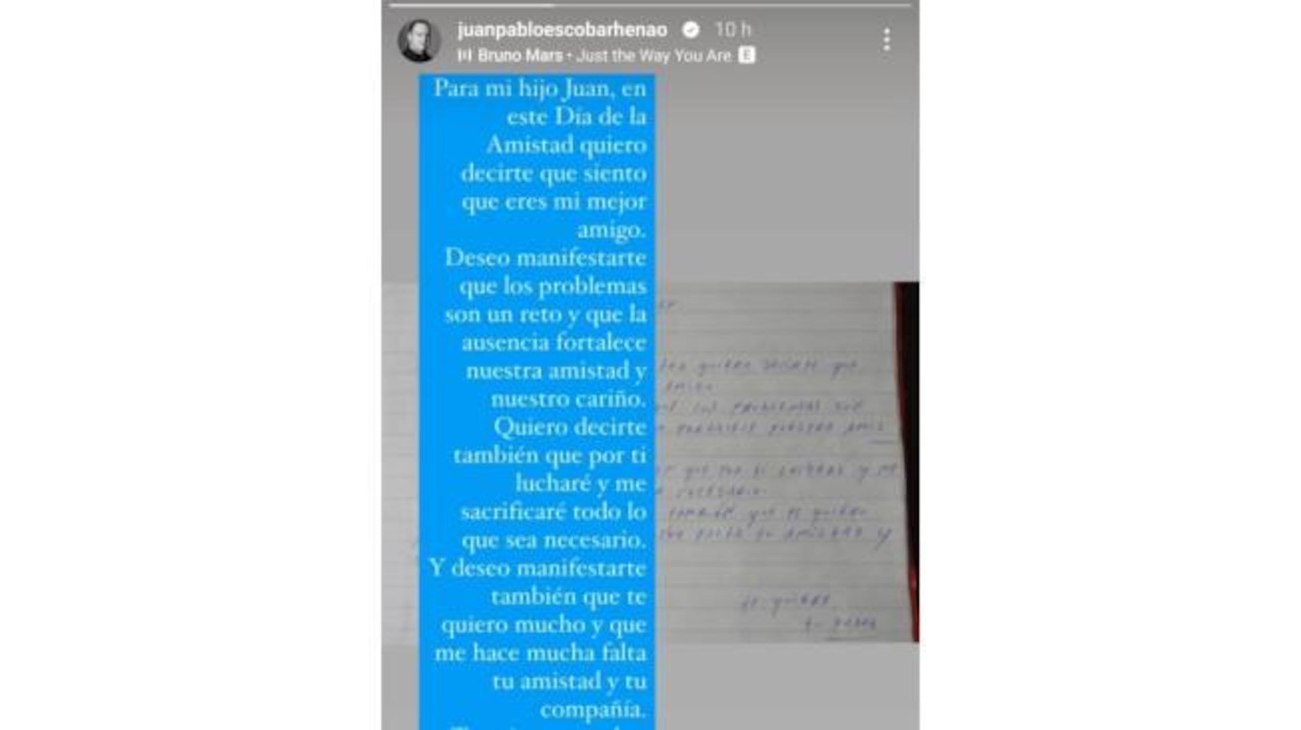 Carta Pablo Escobar a su hijo Juan Pablo