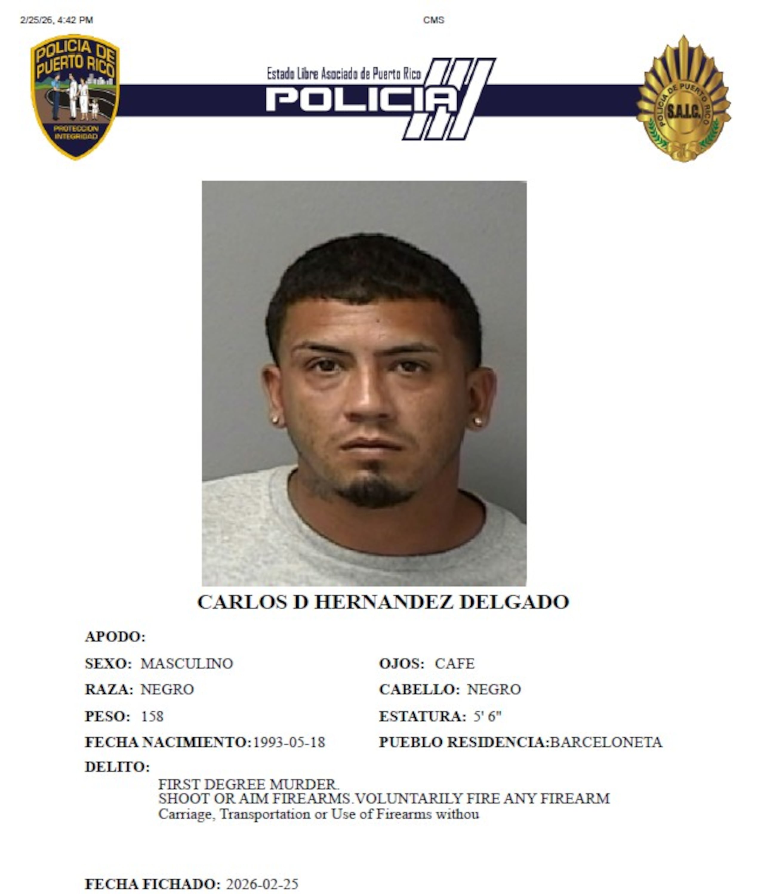 La vista preliminar contra Hernández Delgado fue pautada el próximo 12 de marzo.