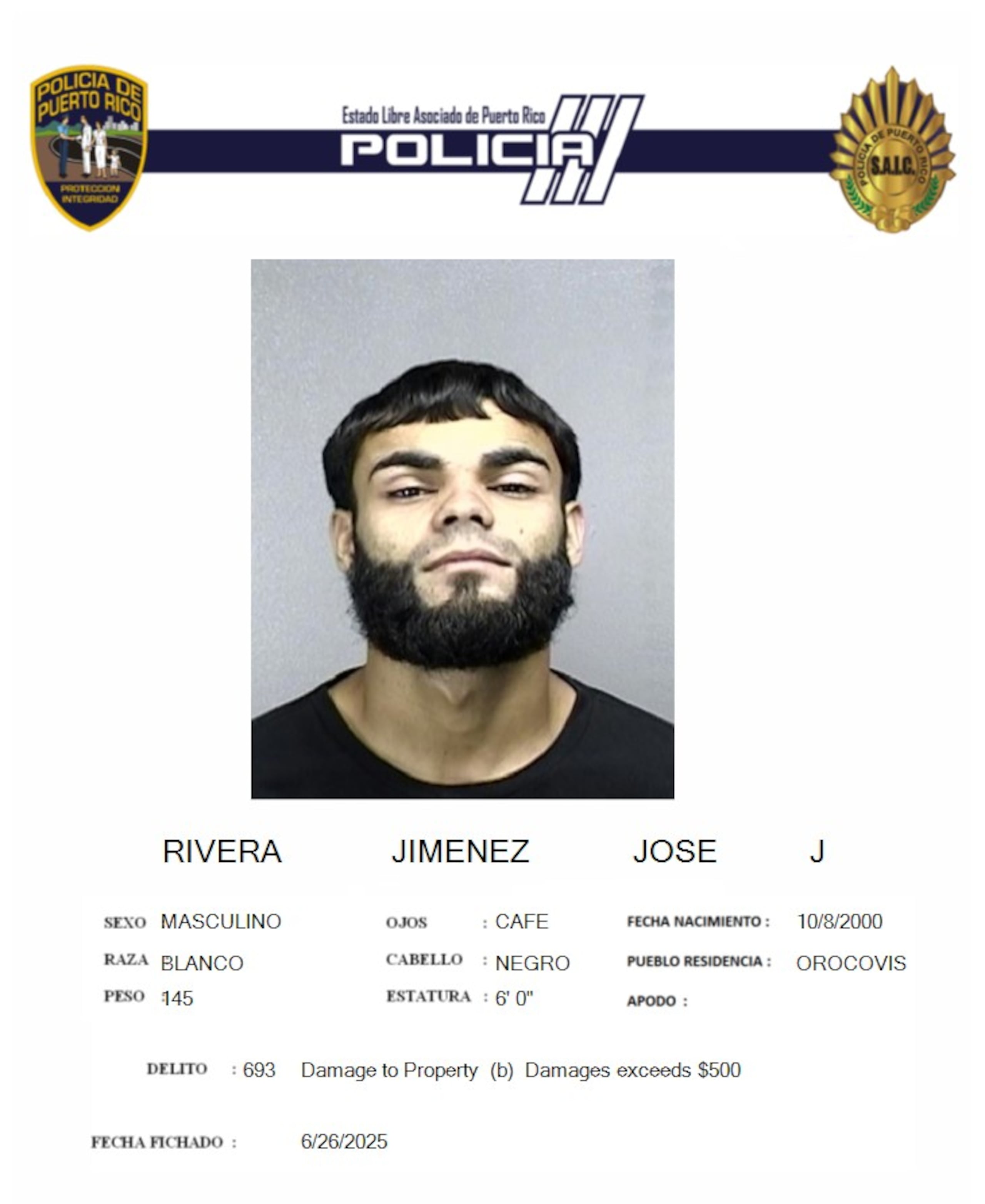 José J. Rivera Jiménez, enfrenta cargos por robo agravado y daños graves.