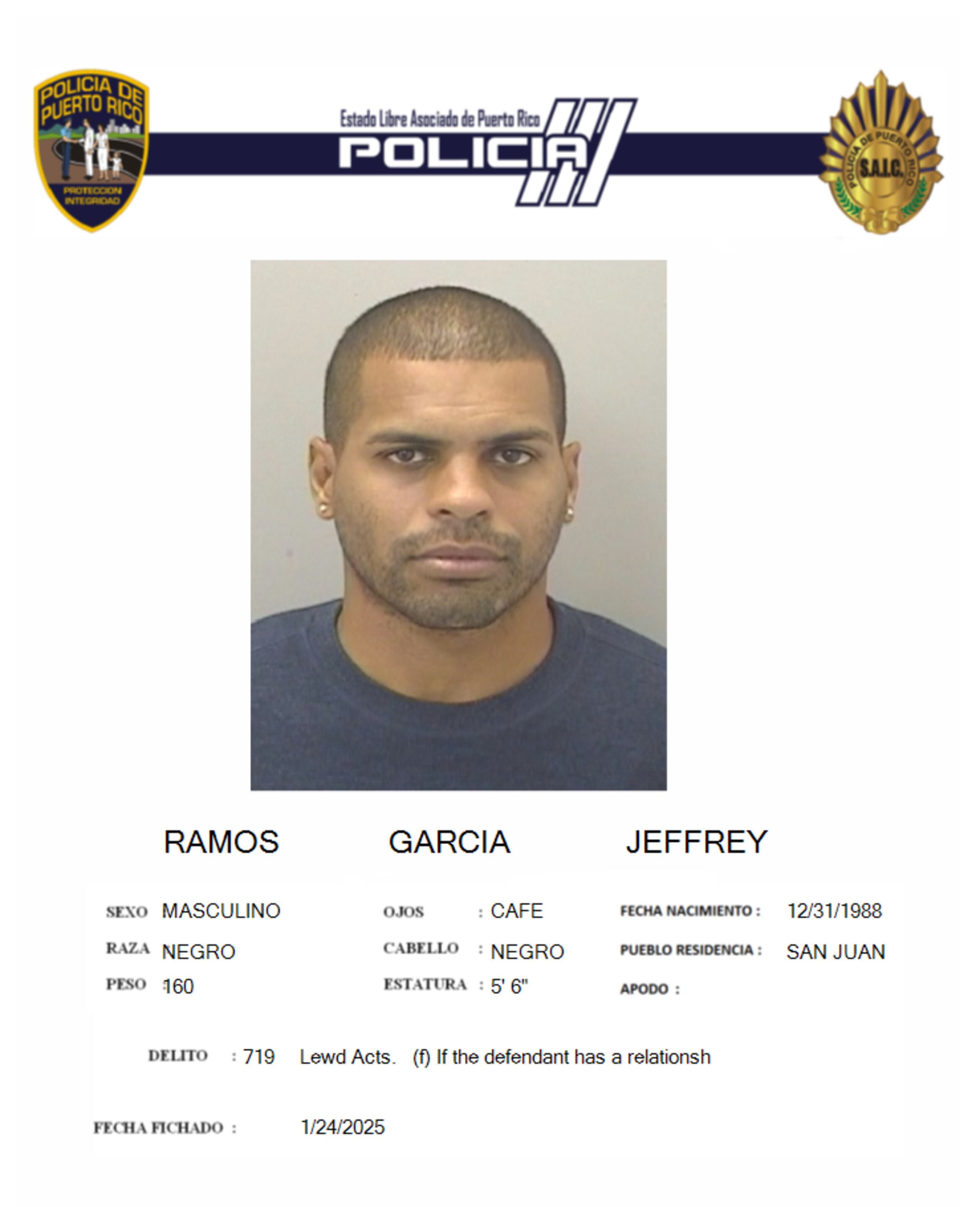 Jeffrey Ramos García, fue acusado de un cargo de actos lascivos.