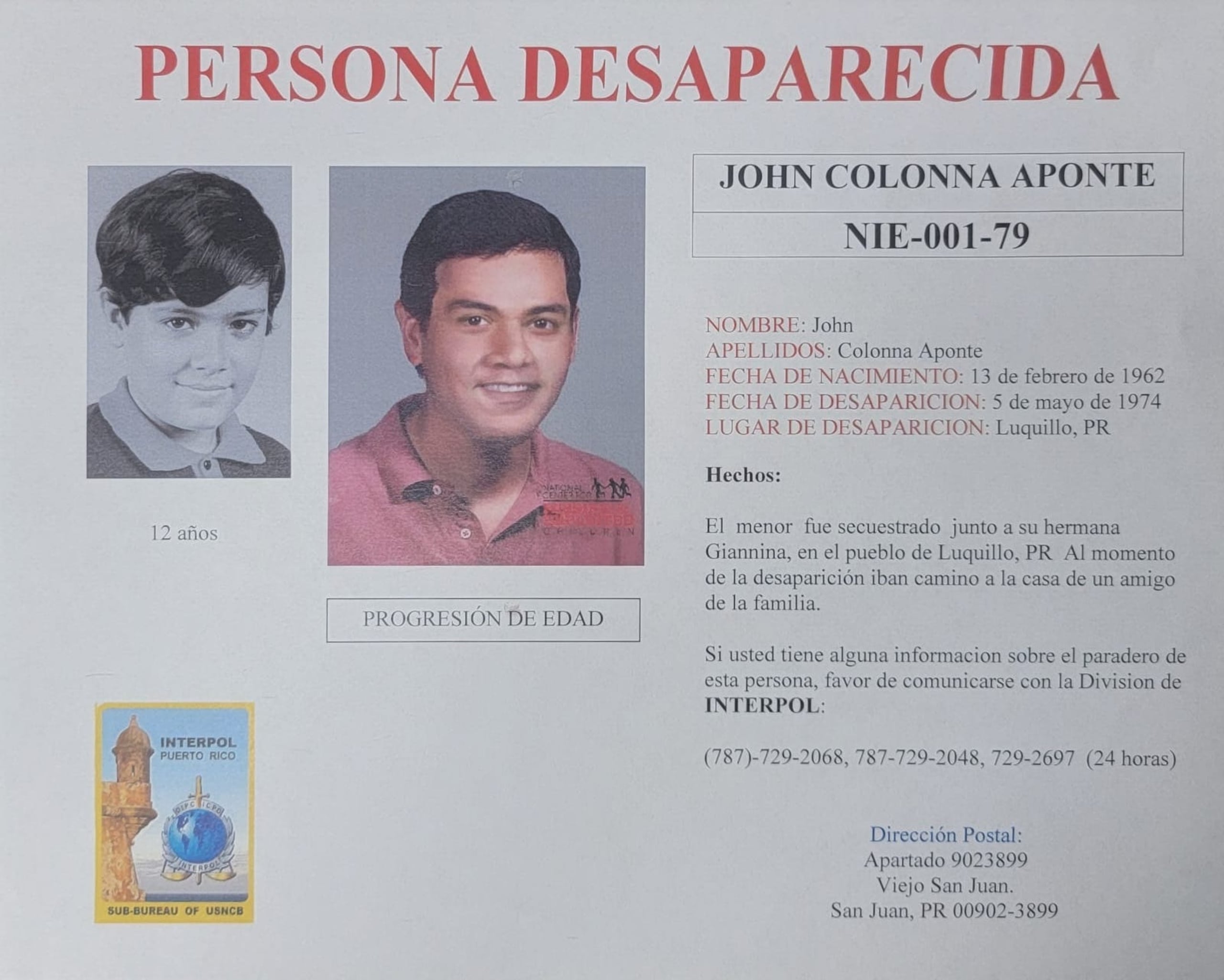 John Colonna y su hermana Giannina habrían sido secuestrados por un amigo de la familia el 5 de mayo de 1974.