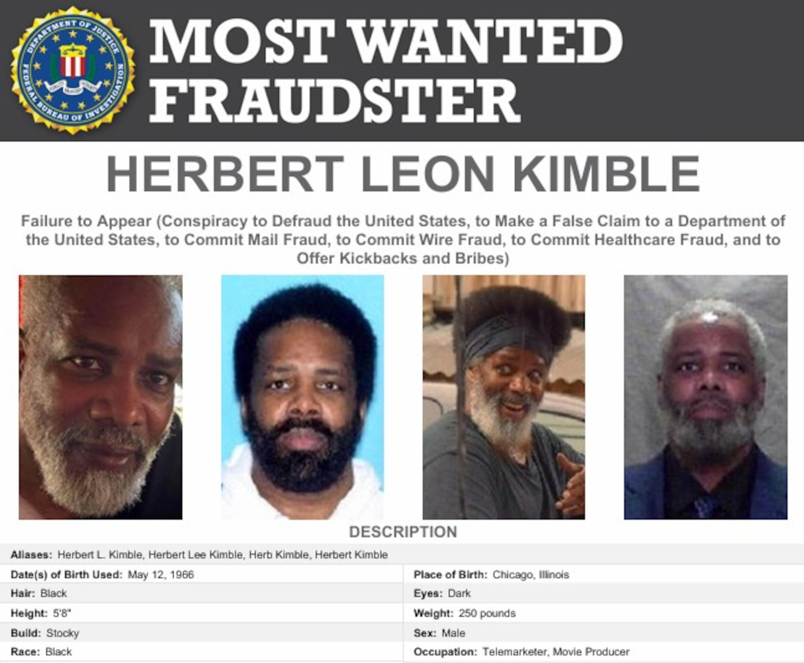 Aunque se declaró culpable en el 2019, Kimble no compareció a su vista de sentencia en el 2024 y desde entonces fue declarado prófugo.