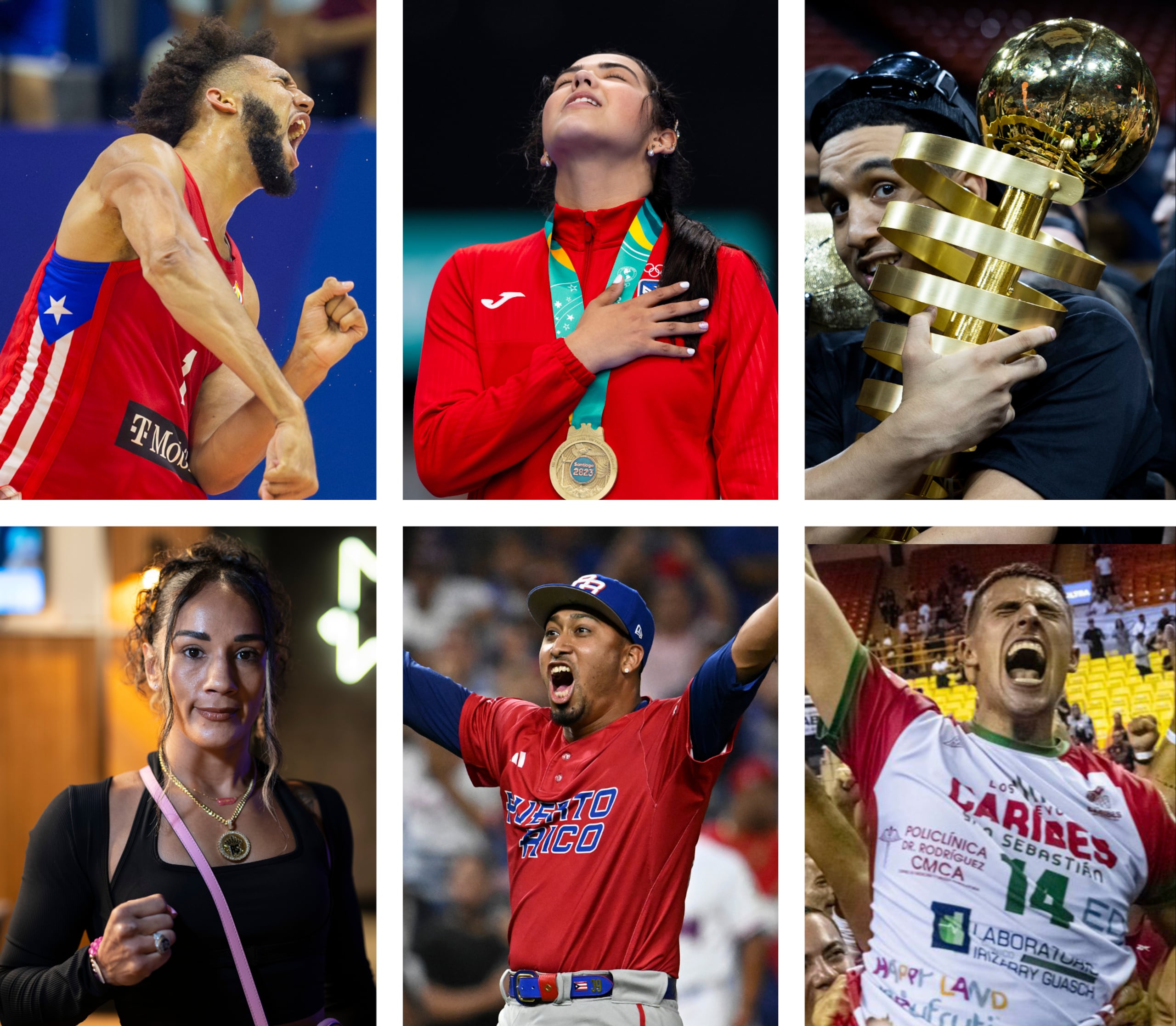 George Conditt IV, Adriana Díaz, Tremont Waters, Amanda Serrano, Edwin Díaz y Pelegrín Vargas, hijo, protagonizaron algunos de los momentos más destacados del deporte puertorriqueño en 2023. (Ramón "Tonito" Zayas, Carlos Rivera Giusti, Nahira Montcourt y suministrada)