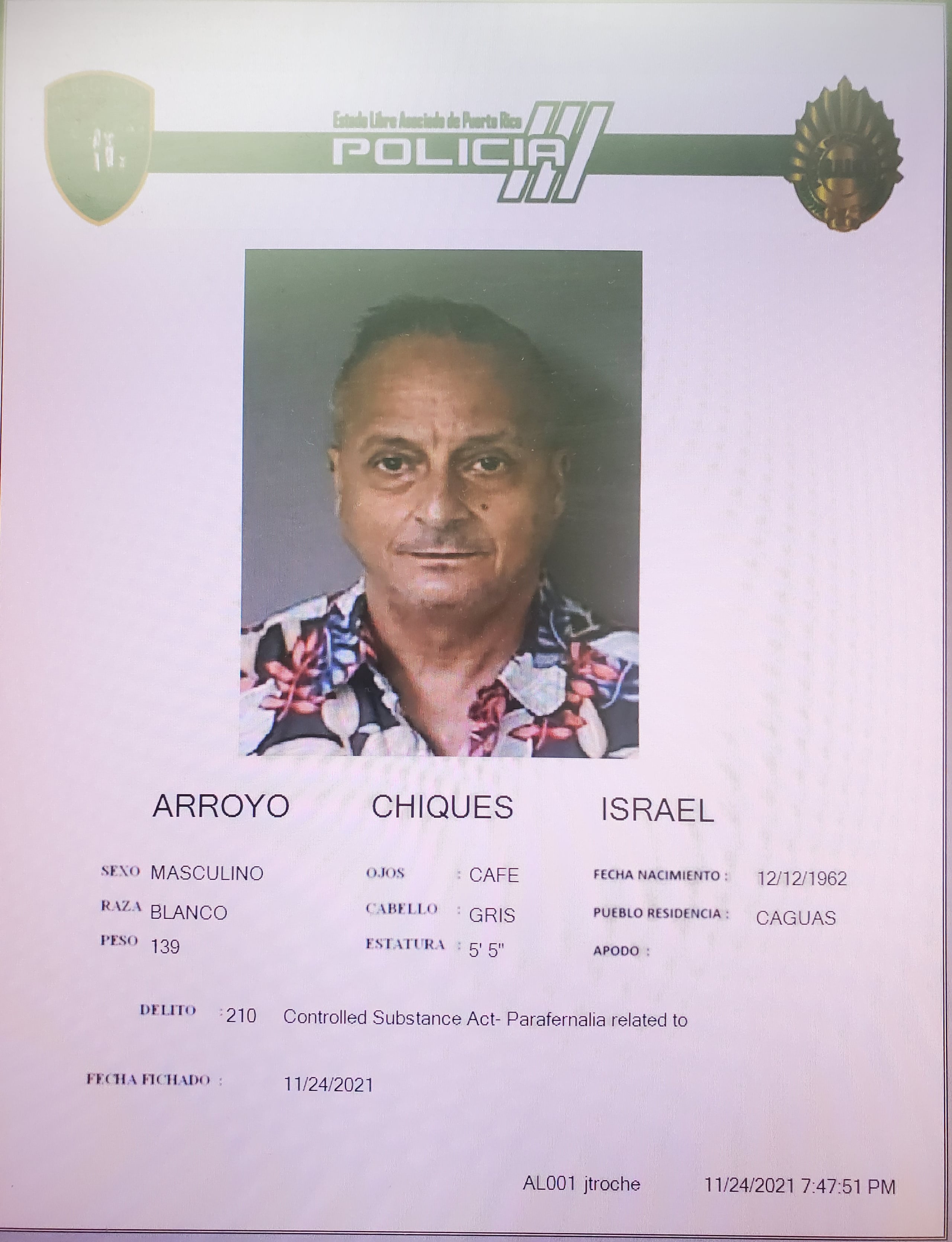 Ficha de Israel Arroyo Chiqués.
