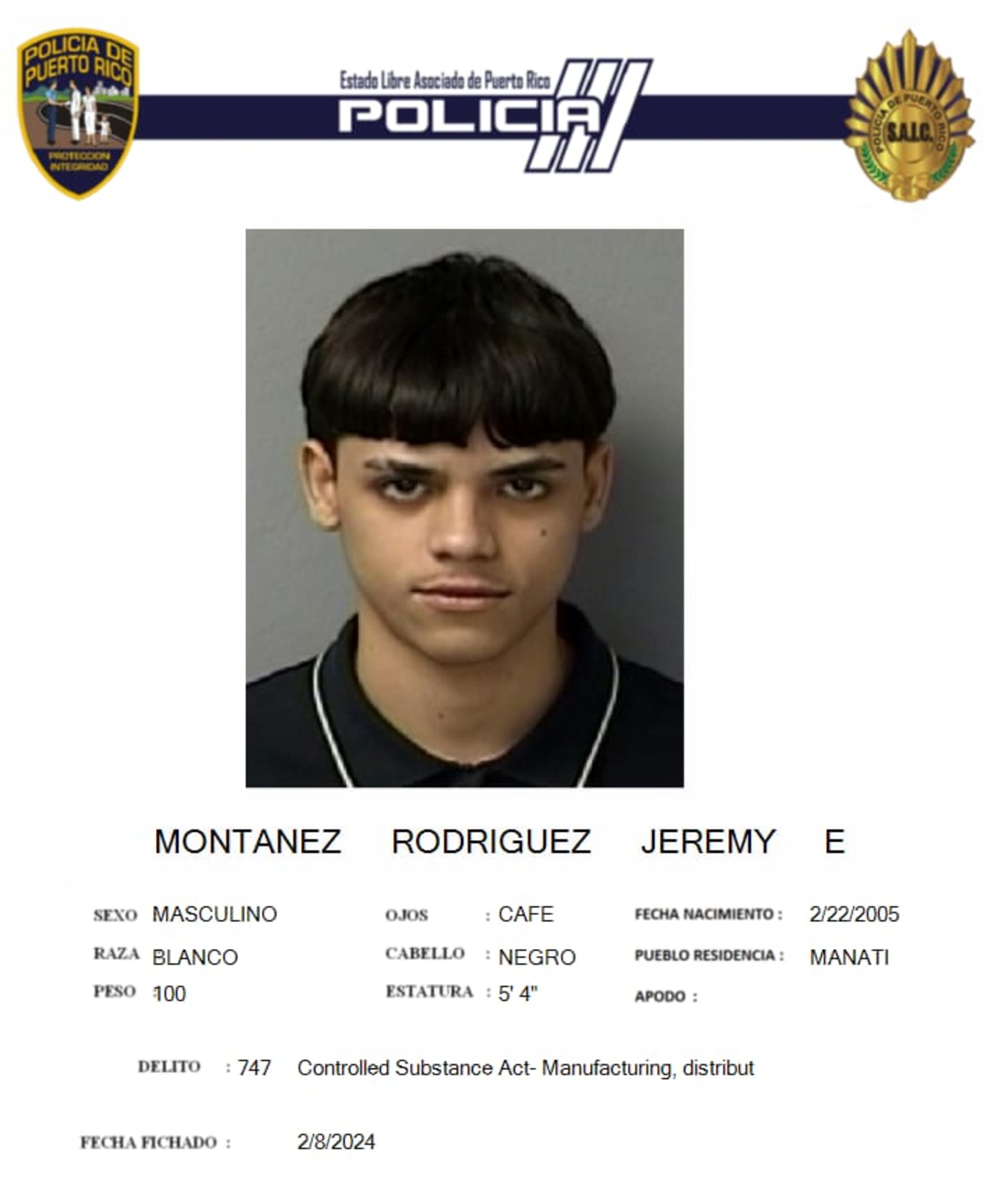 Jeremy E. Montañez Rodríguez, fue arrestado tras ocupar en su residencia un arma modificada para disparar en automático durante un allanamiento.
