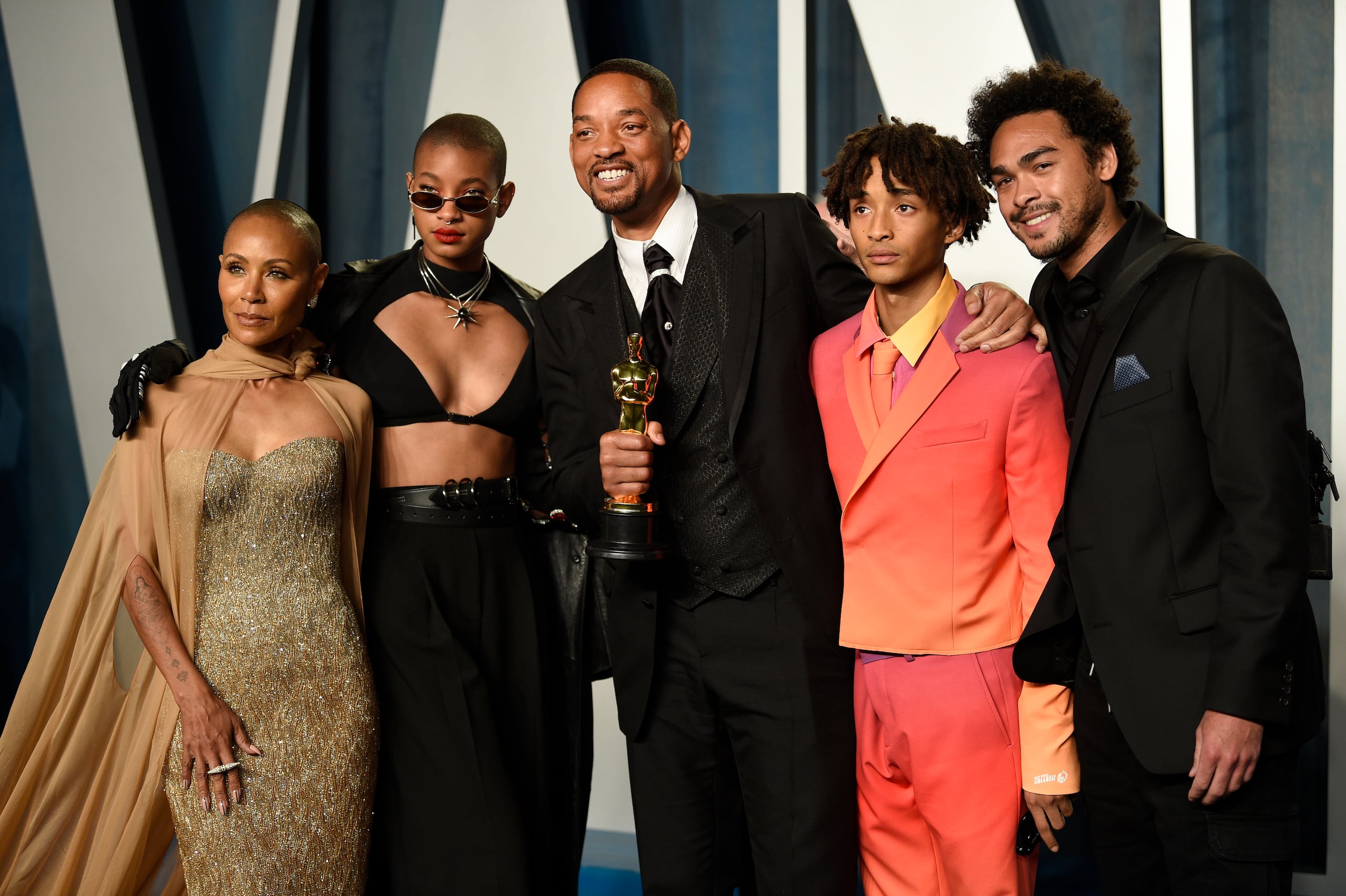 De izquierda a derecha: Jada Pinkett Smith, Willow Smith, Will Smith, Jaden Smith y Trey Smith.