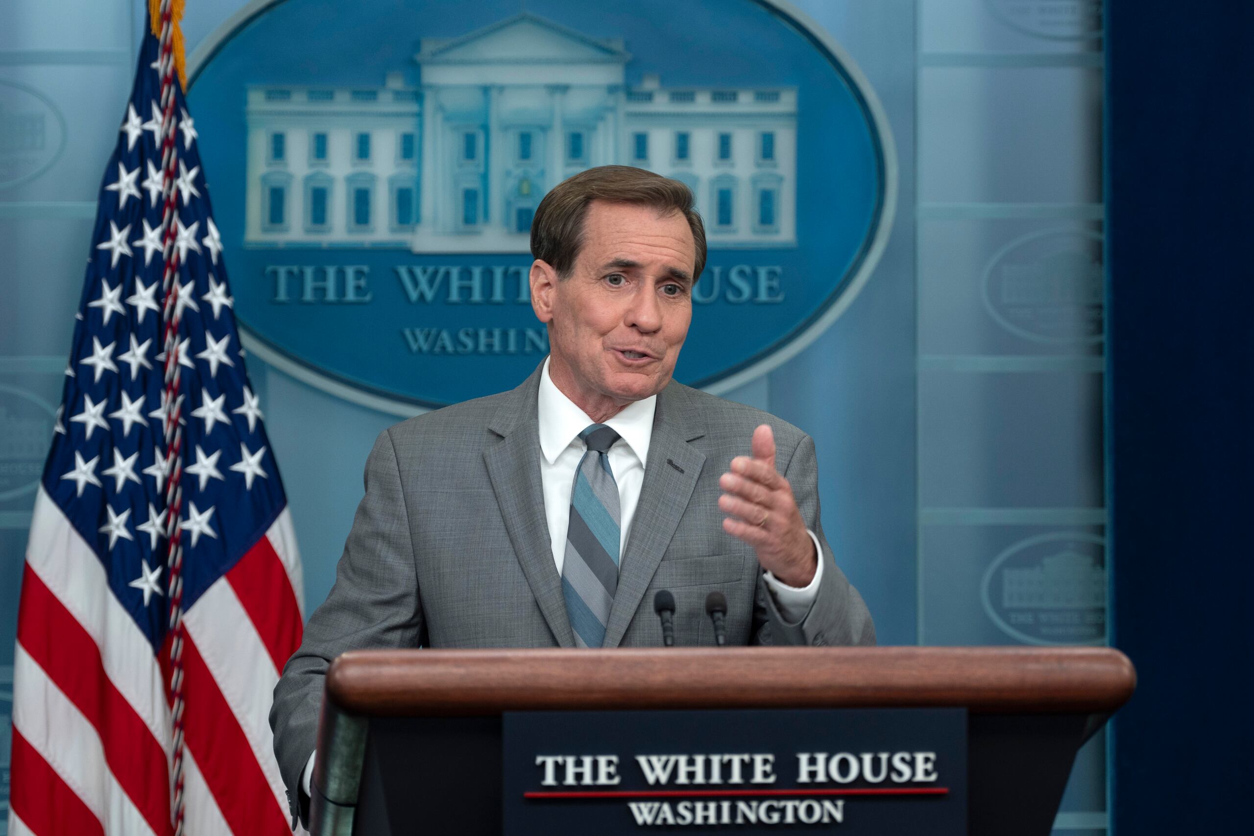 El portavoz del Consejo de Seguridad Nacional de la Casa Blanca, John Kirby. (EFE/EPA/Chris Kleponis/POOL)