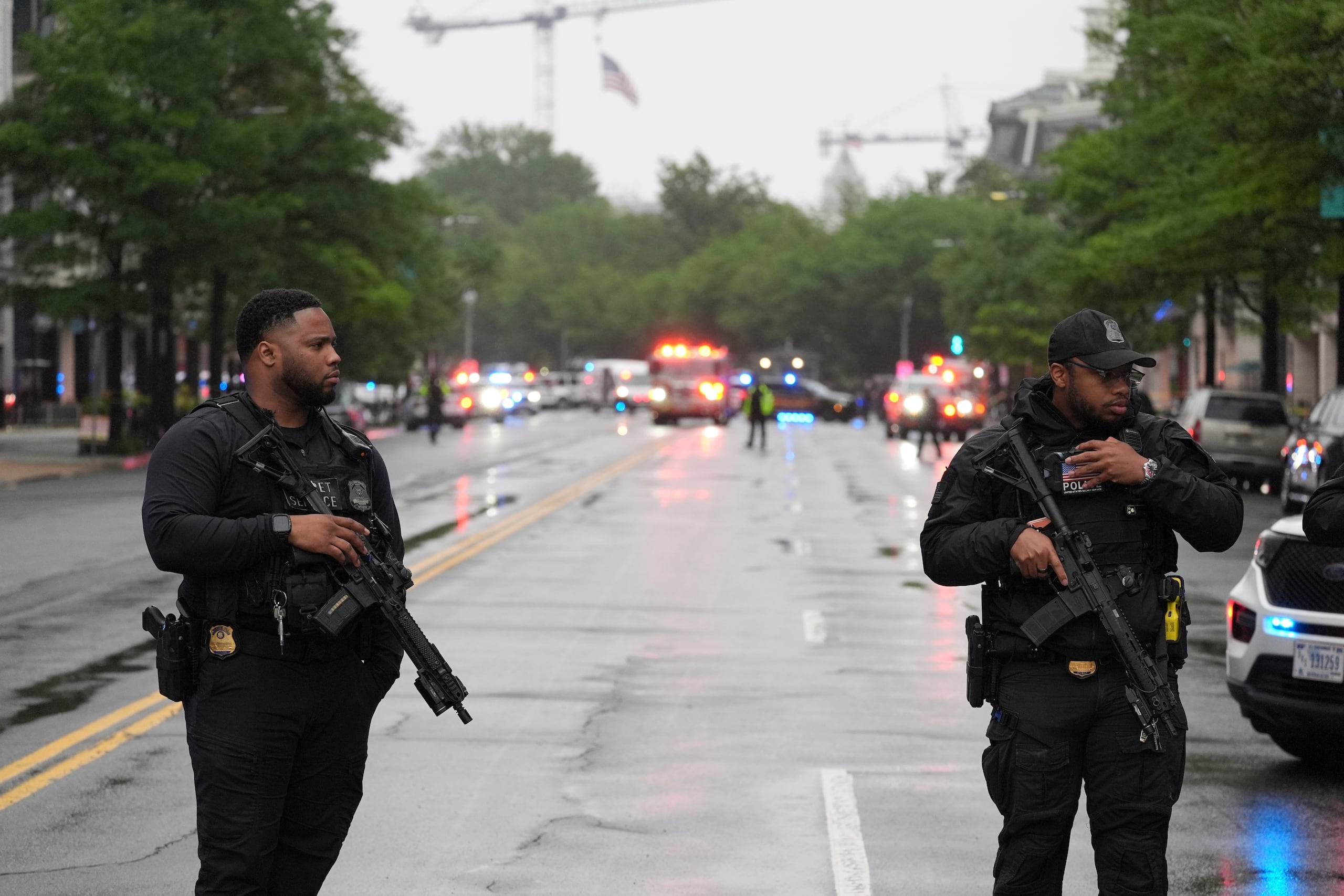 Police and members of the Secret Service block streets around the White House, Saturday, May 23, 2026, in Washington. (AP Photo/Alex Brandon)