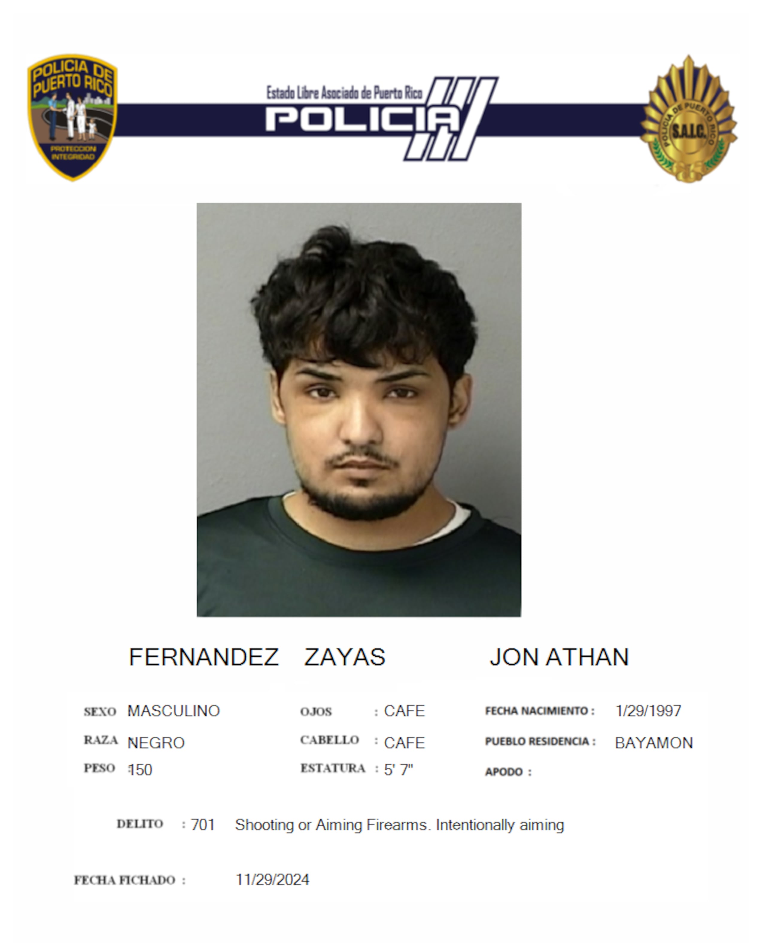 Jonathan Fernández Zayas, fue arrestado en el hospital de área de Manatí.