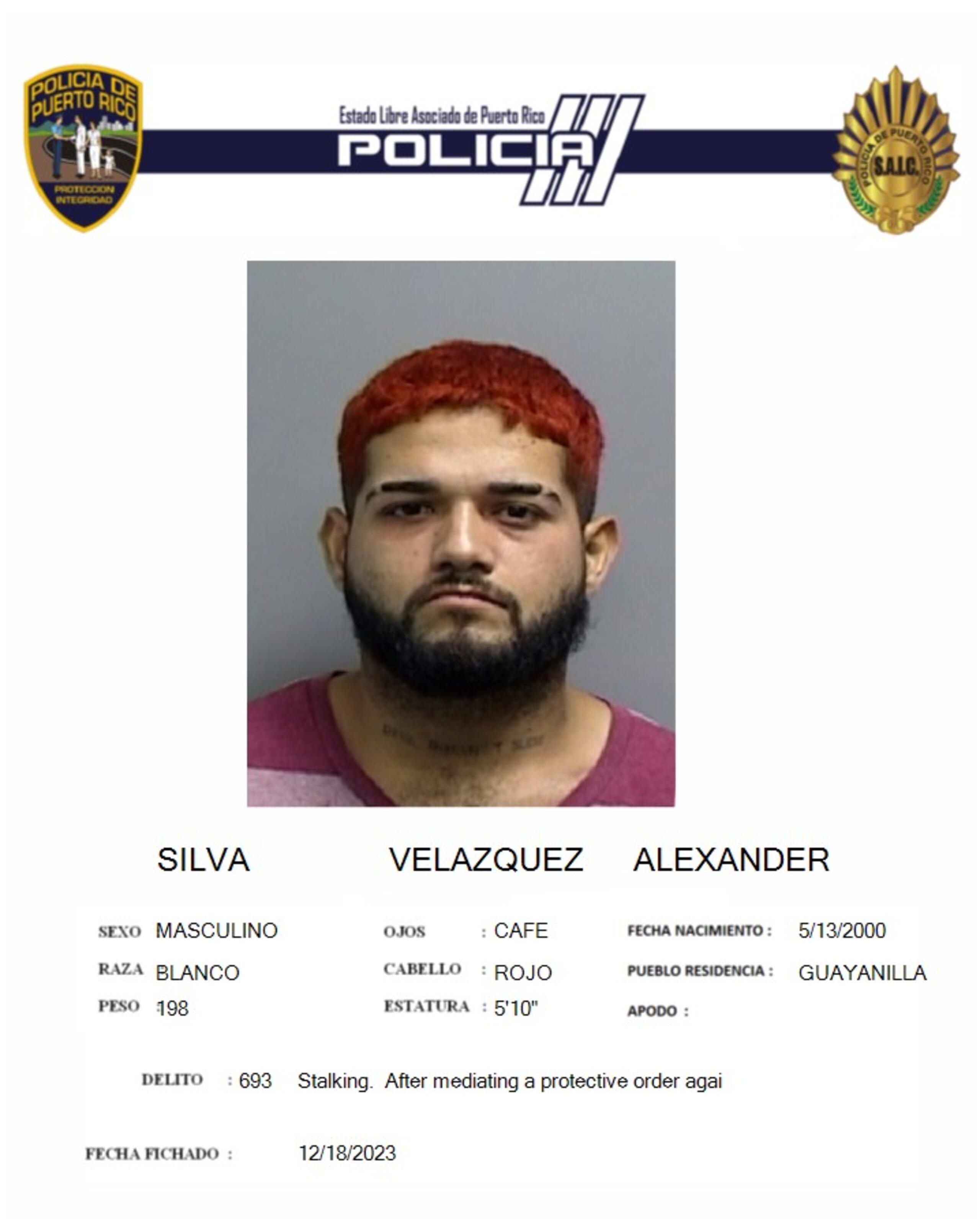 Contra Alexander Silva Velázquez, de 25 años y residente en Guayanilla, pesa una orden de arresto por cargos de apropiación ilegal agravada, apropiación ilegal de identidad y falsedad Ideológica.