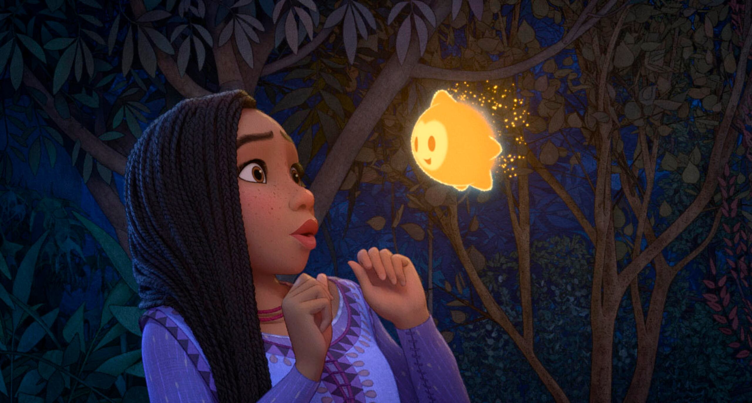 En esta imagen proporcionada por Disney, Asha, con la voz de Ariana DeBose, en una escena de la película animada "Wish".