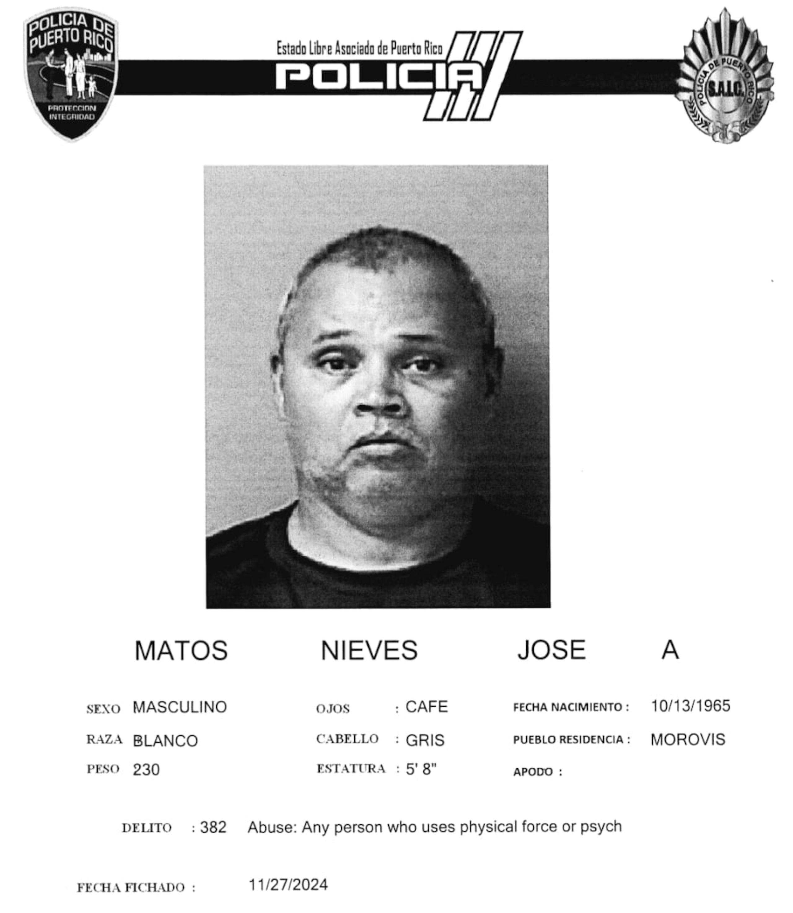 José A. Matos Nieves, enfrenta cargos por violencia doméstica.