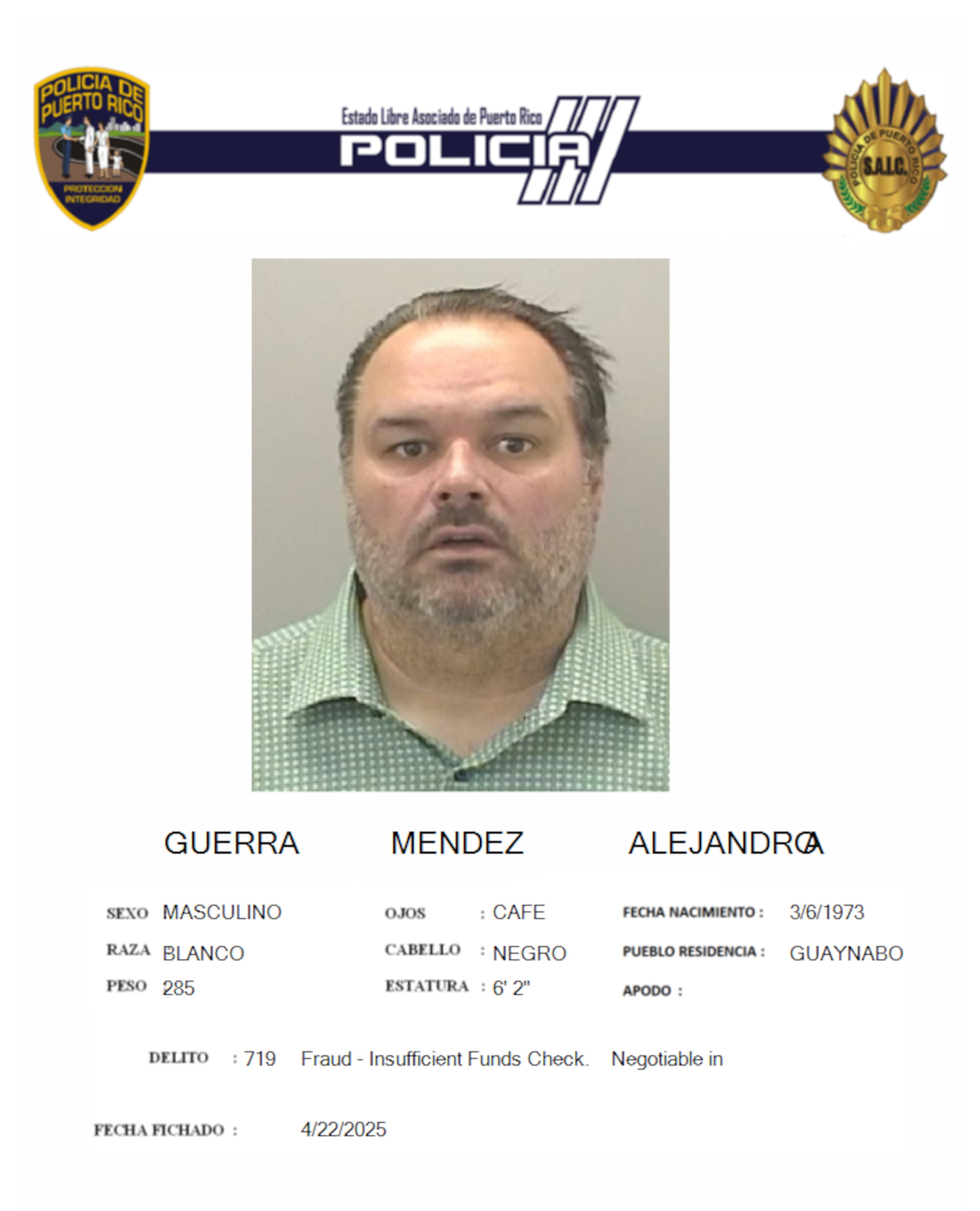 La vista preliminar contra García Méndez fue pautada para el seis de mayo.