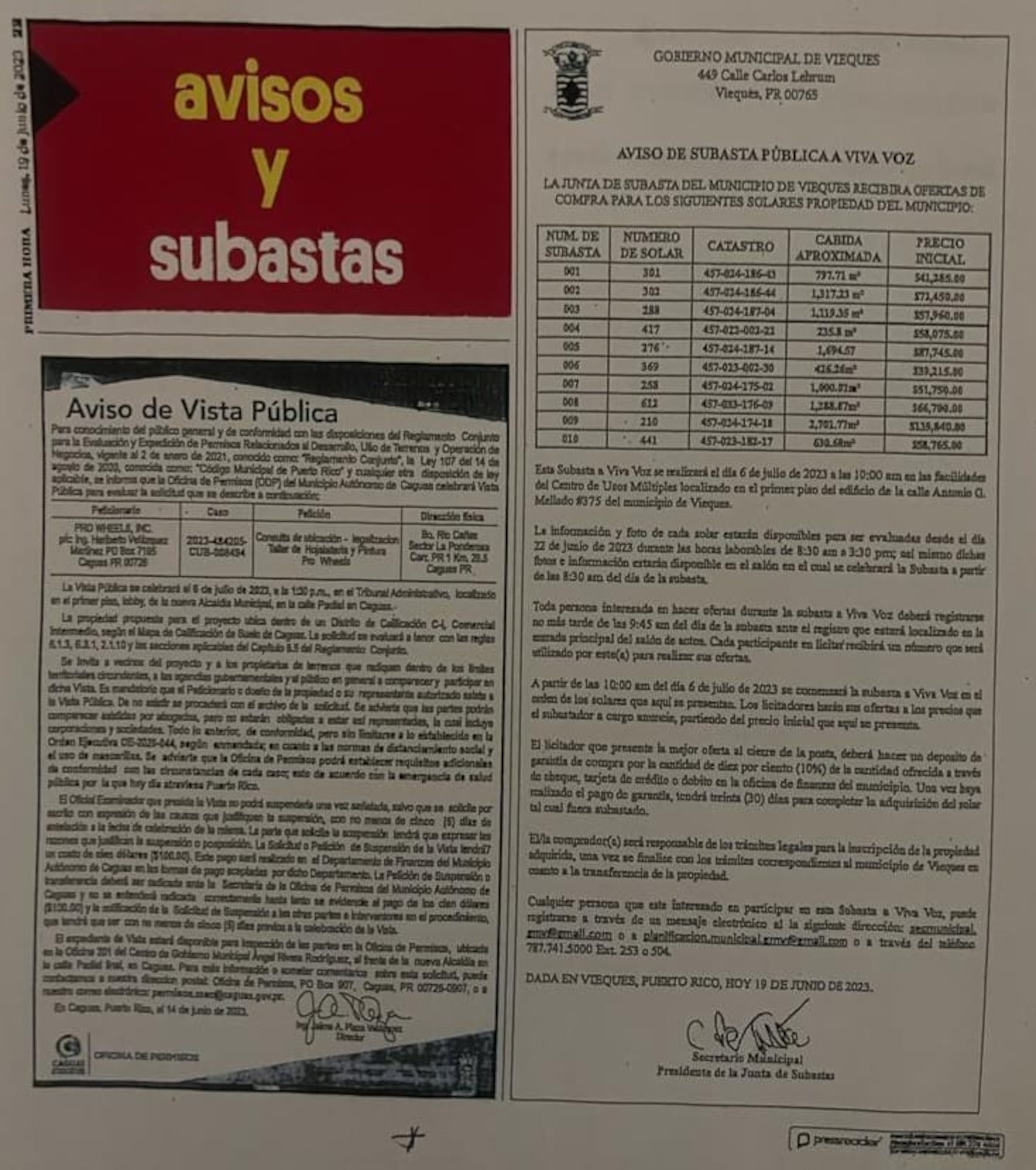 Conoce los detalles de la subasta de terrenos municipales en Vieques.