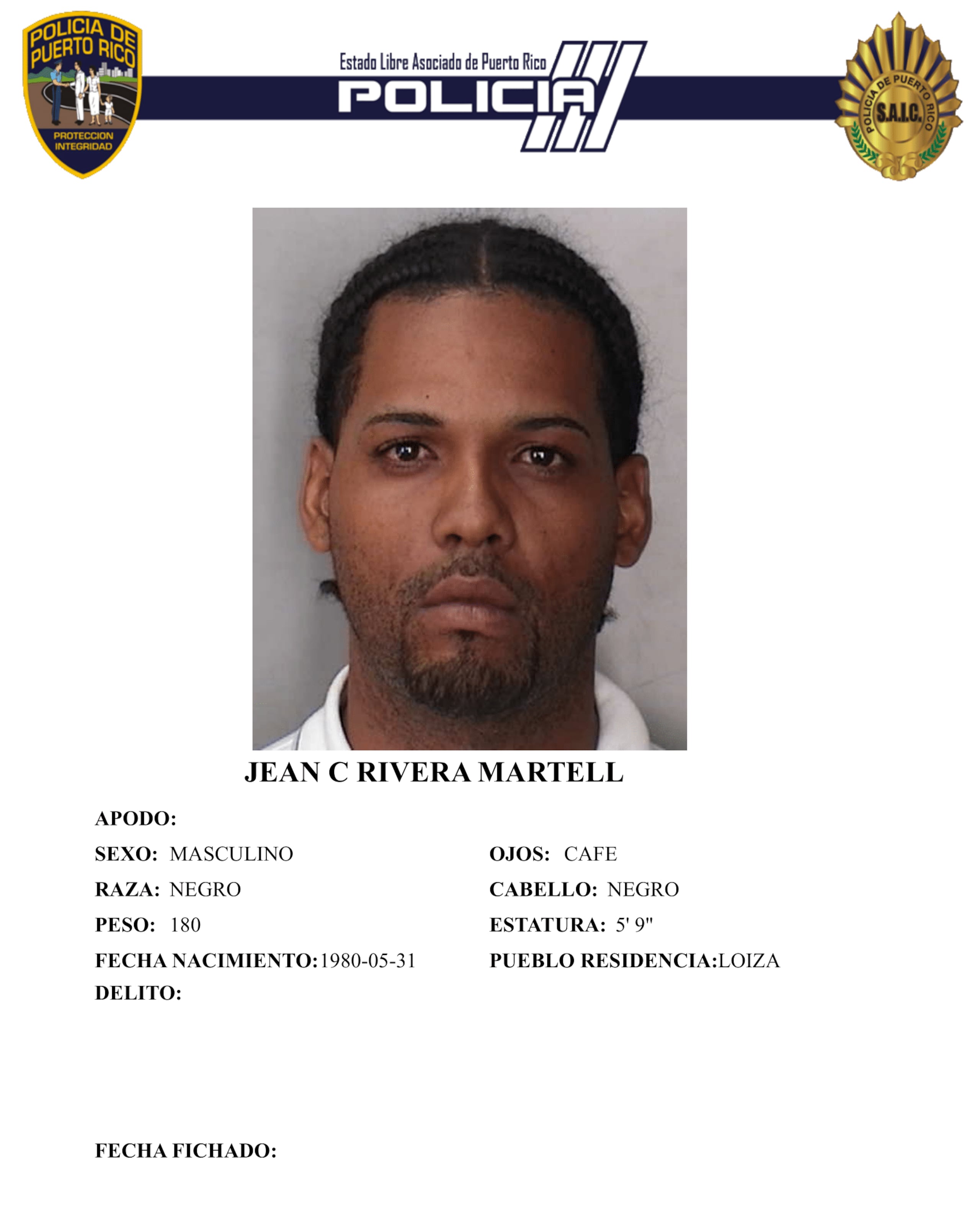 Jean C. Rivera Martell tenía expediente criminal previo por violaciones a la Ley de Armas, según la Policía.