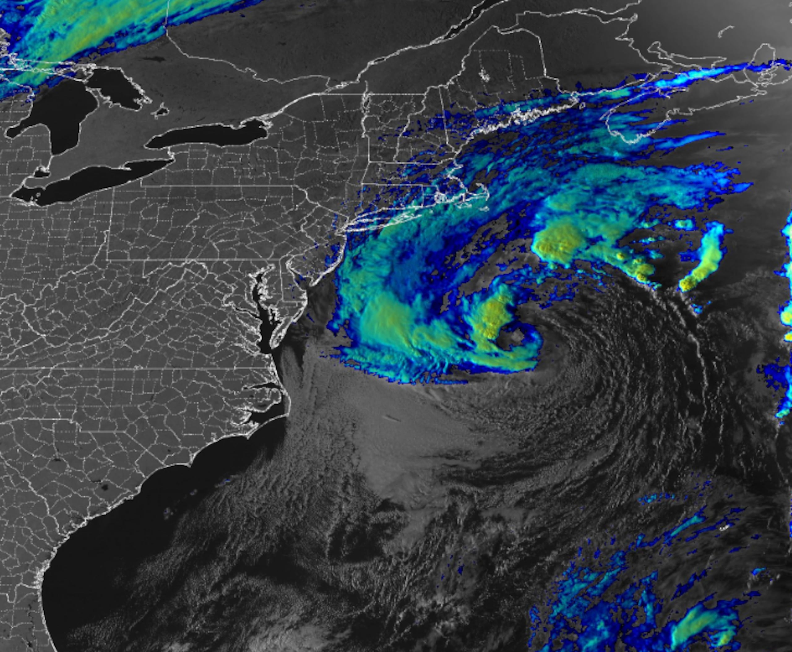 Se pronostica que se intensifique aún más el jueves por la noche, cuando se convierta en un ciclón postropical con vientos de fuerza de huracán. (NOAA)