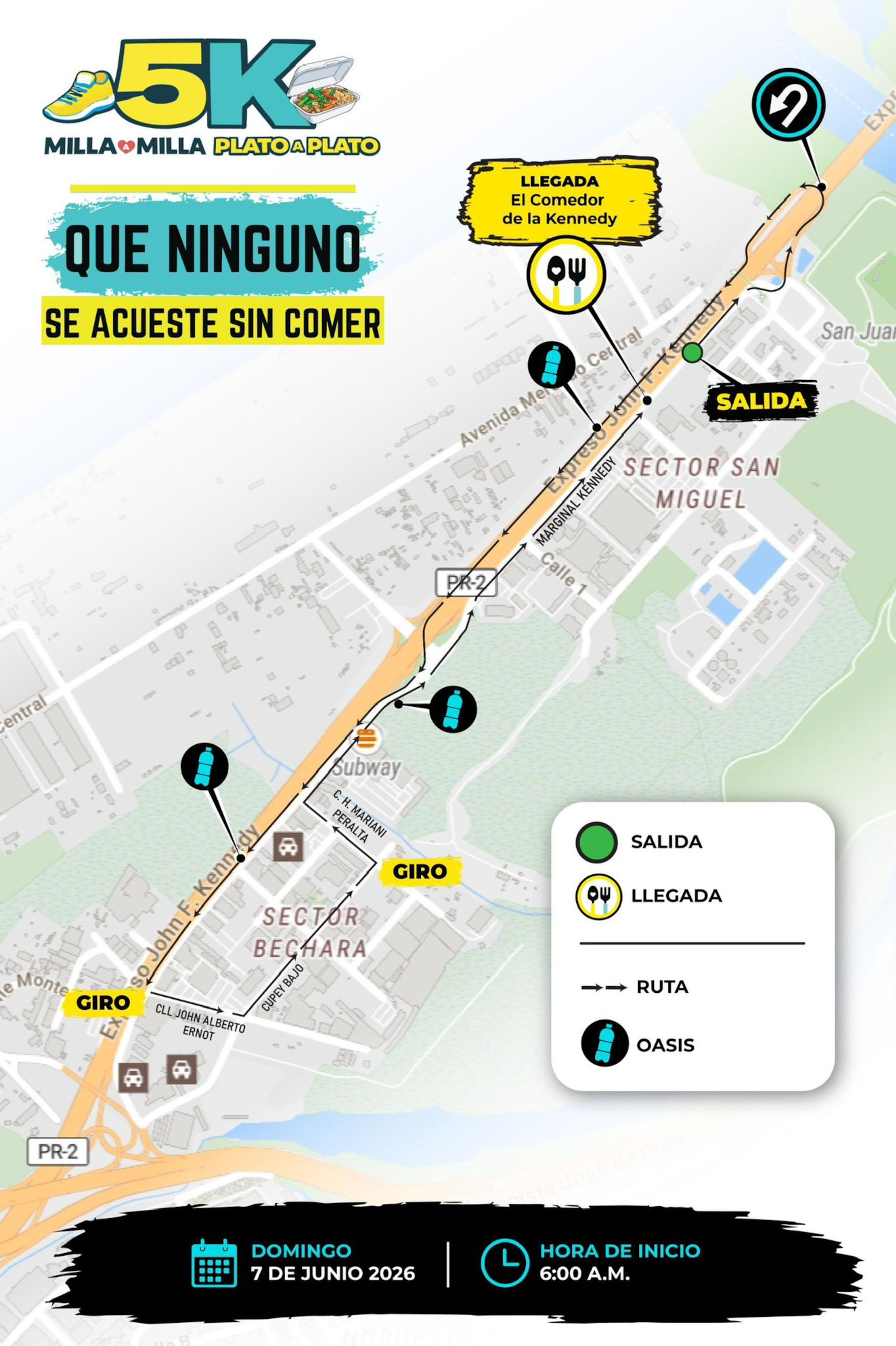 Esta es la ruta del 5k “Milla a Milla, Plato a Plato”.