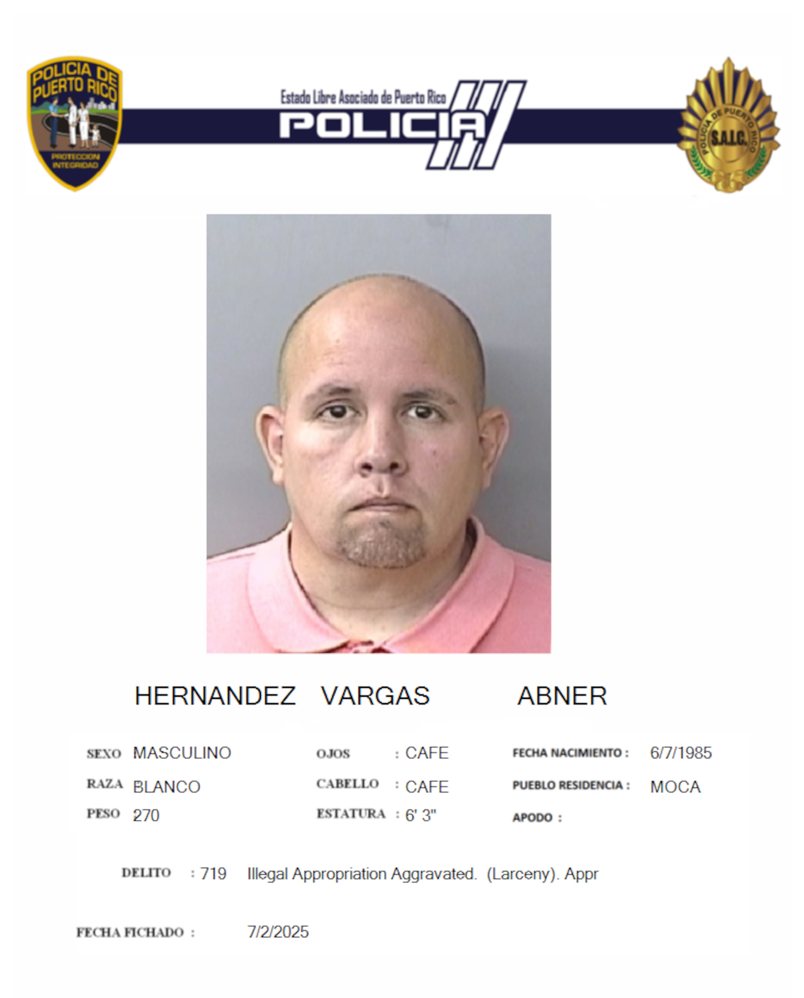 Abner Hernández Vargas enfrenta cargos por apropiación ilegal agravada, fraude y falsedad ideológica.
