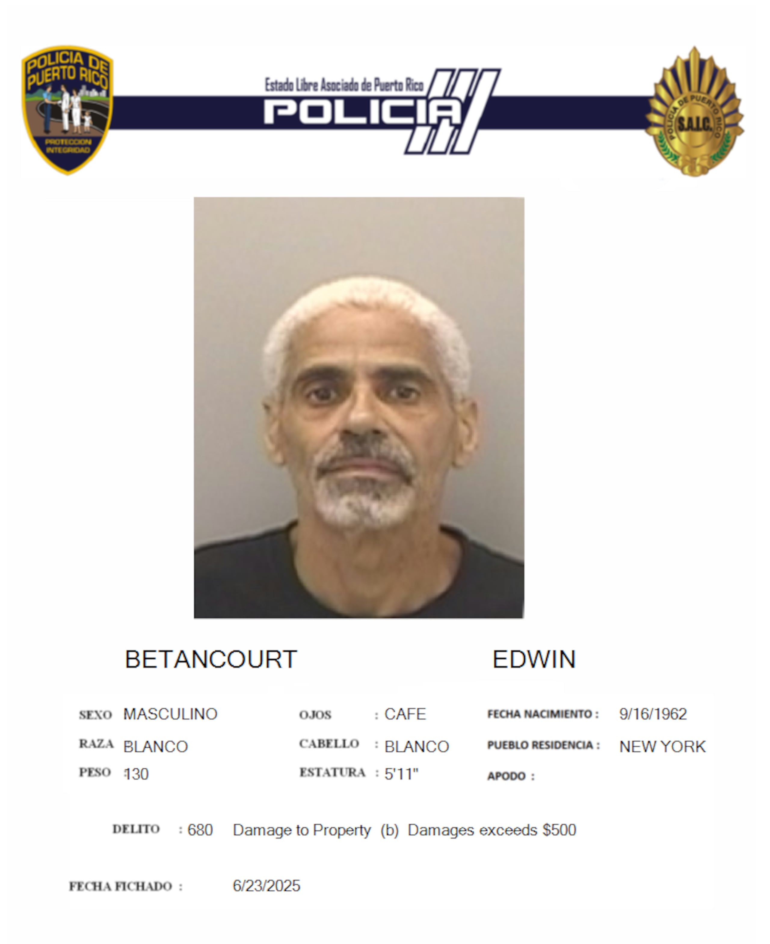 Edwin Betancourt, fue acusado por daños a la propiedad en un restaurante de Condado.