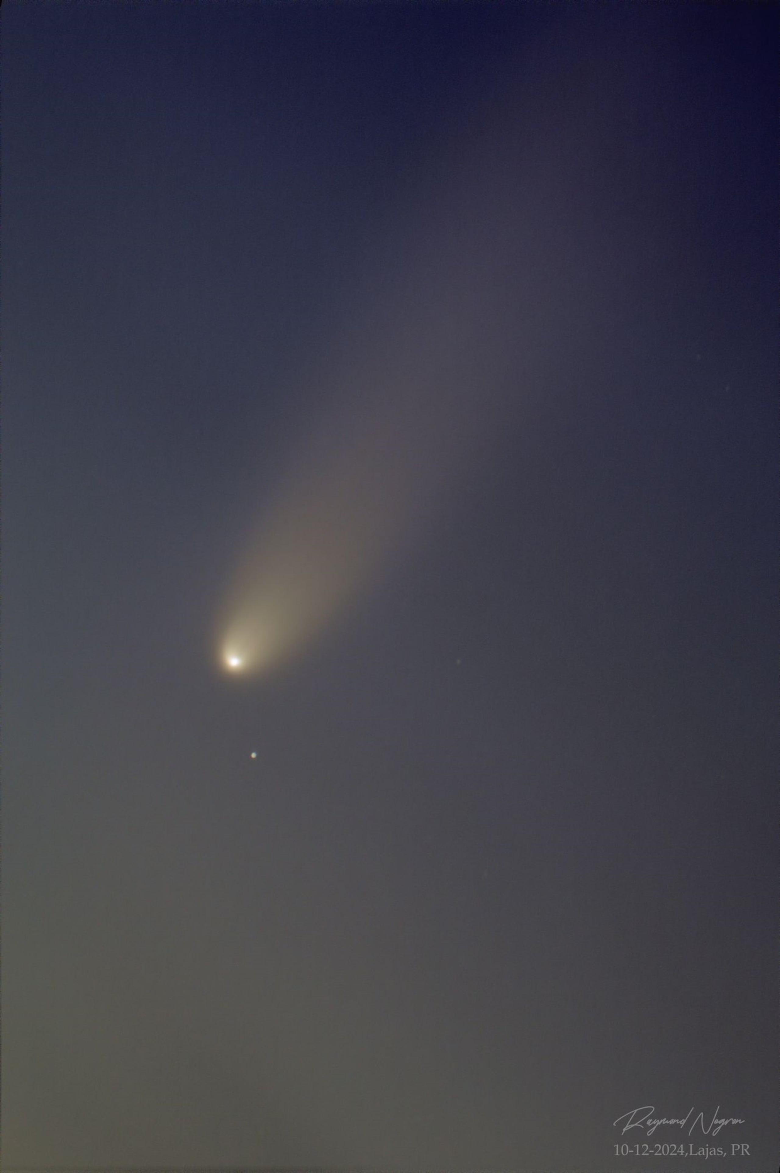Imagen del Cometa A3, captada el 12 de octubre de 2024 por Raymond Negrón, desde Lajas.