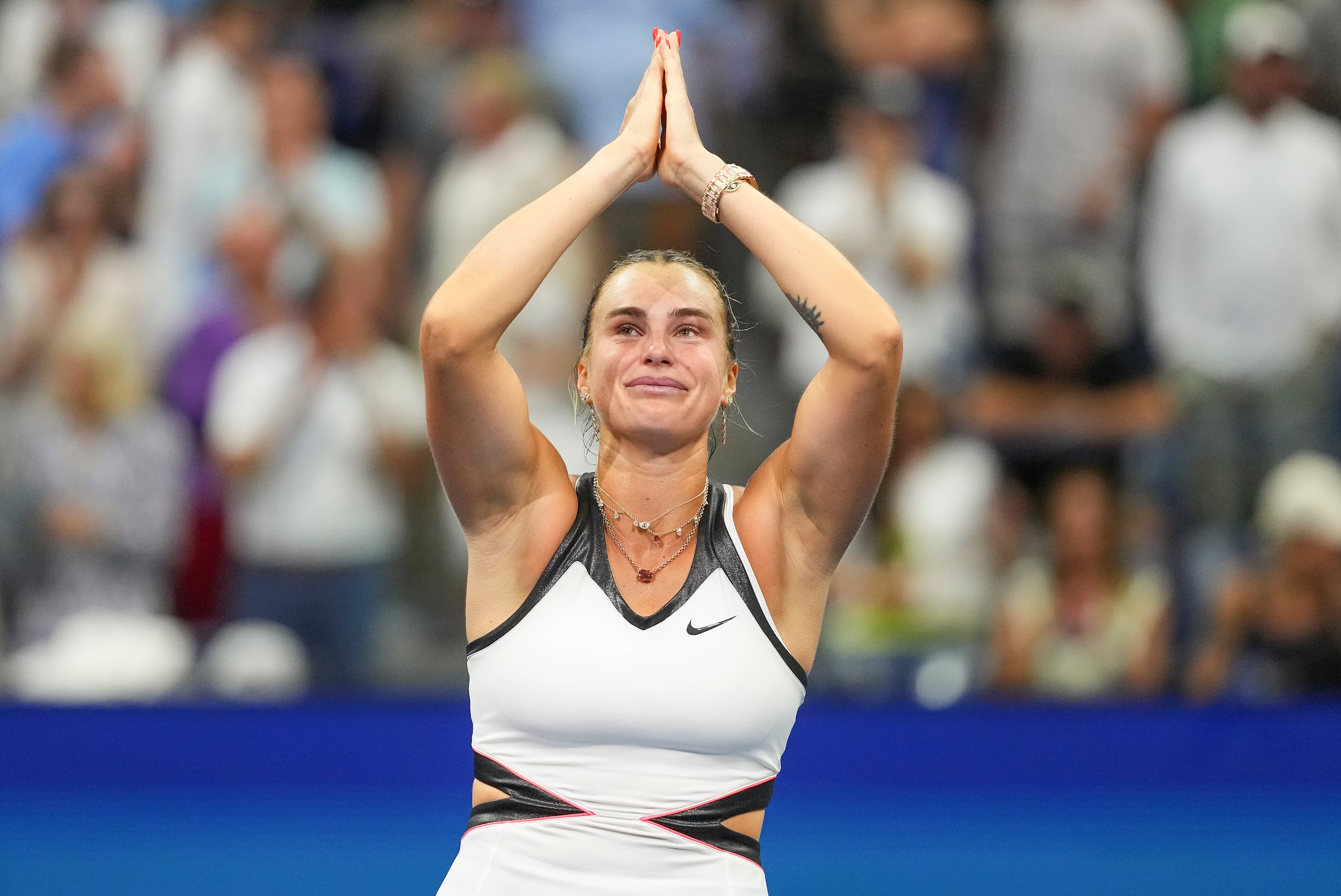 Aryna Sabalenka celebra tras derrotar a Amanda Inamisova en la final femenina del Abierto de Estados Unidos, el sábado 6 de septiembre de 2025, en Nueva York. (AP Foto/Kirsty Wigglesworth)