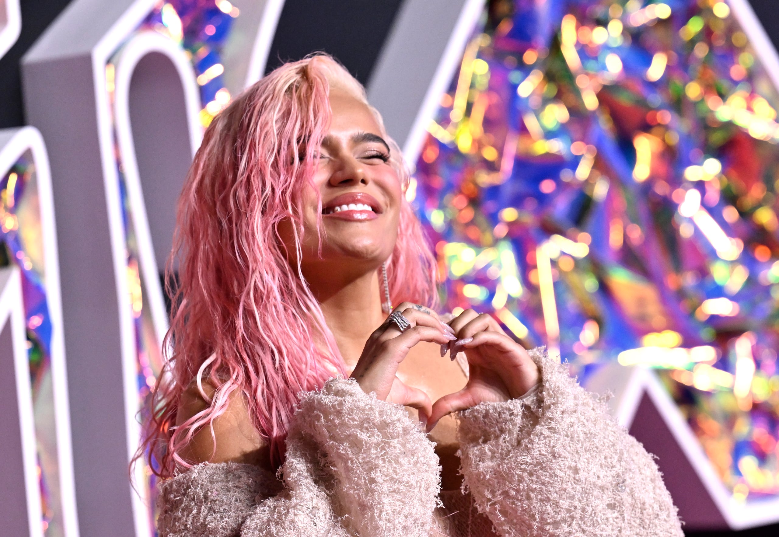 Karol G arrives at the MTV Video Music Awards on Tuesday, Sept. 12, 2023, at the Prudential Center in Newark, N.J. (Photo by Evan Agostini/Invision/AP)