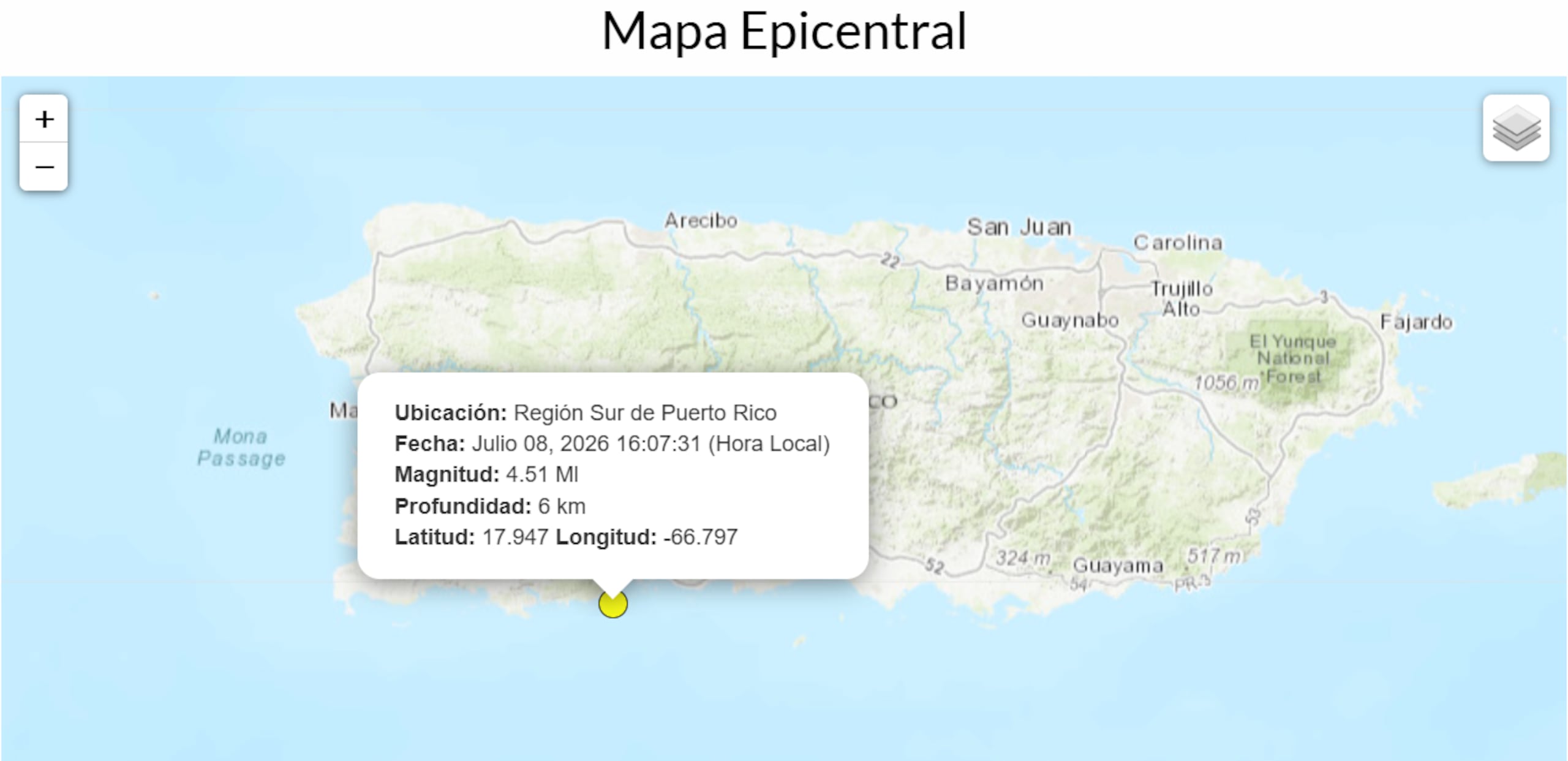 Temblor ocurrido en la tarde del 8 de julio.