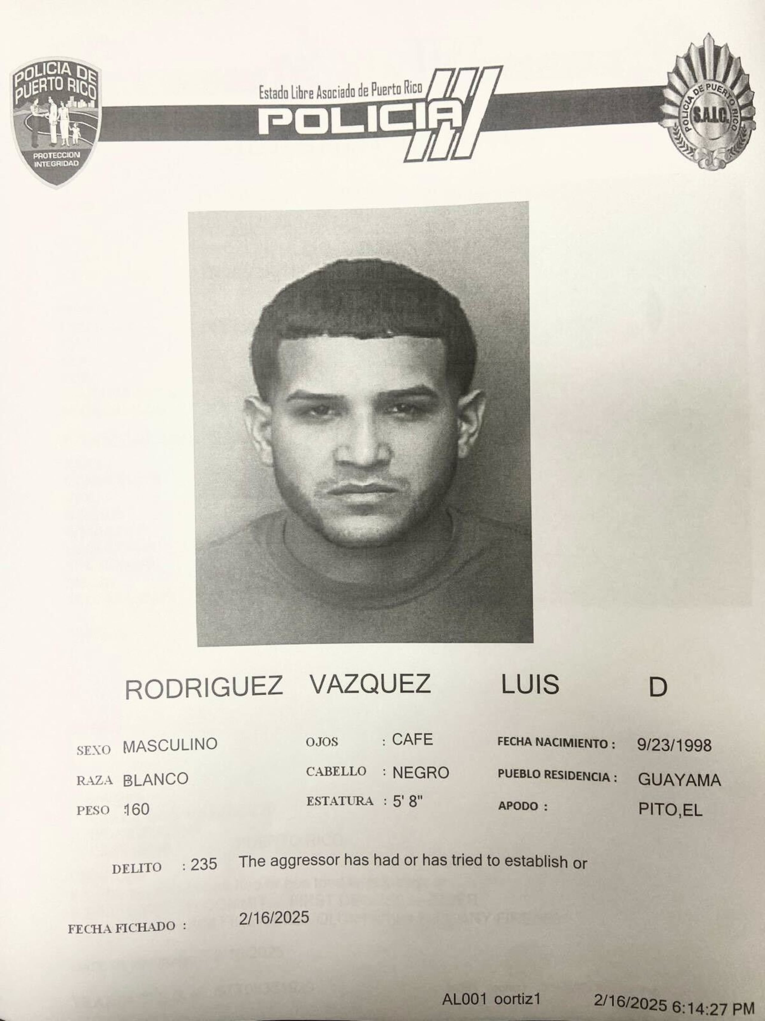 Luis Rodríguez Vázquez fue detenido por la Policía tras el suceso pero se negó a emitir declaraciones a las autoridades y solicitó asistencia legal.