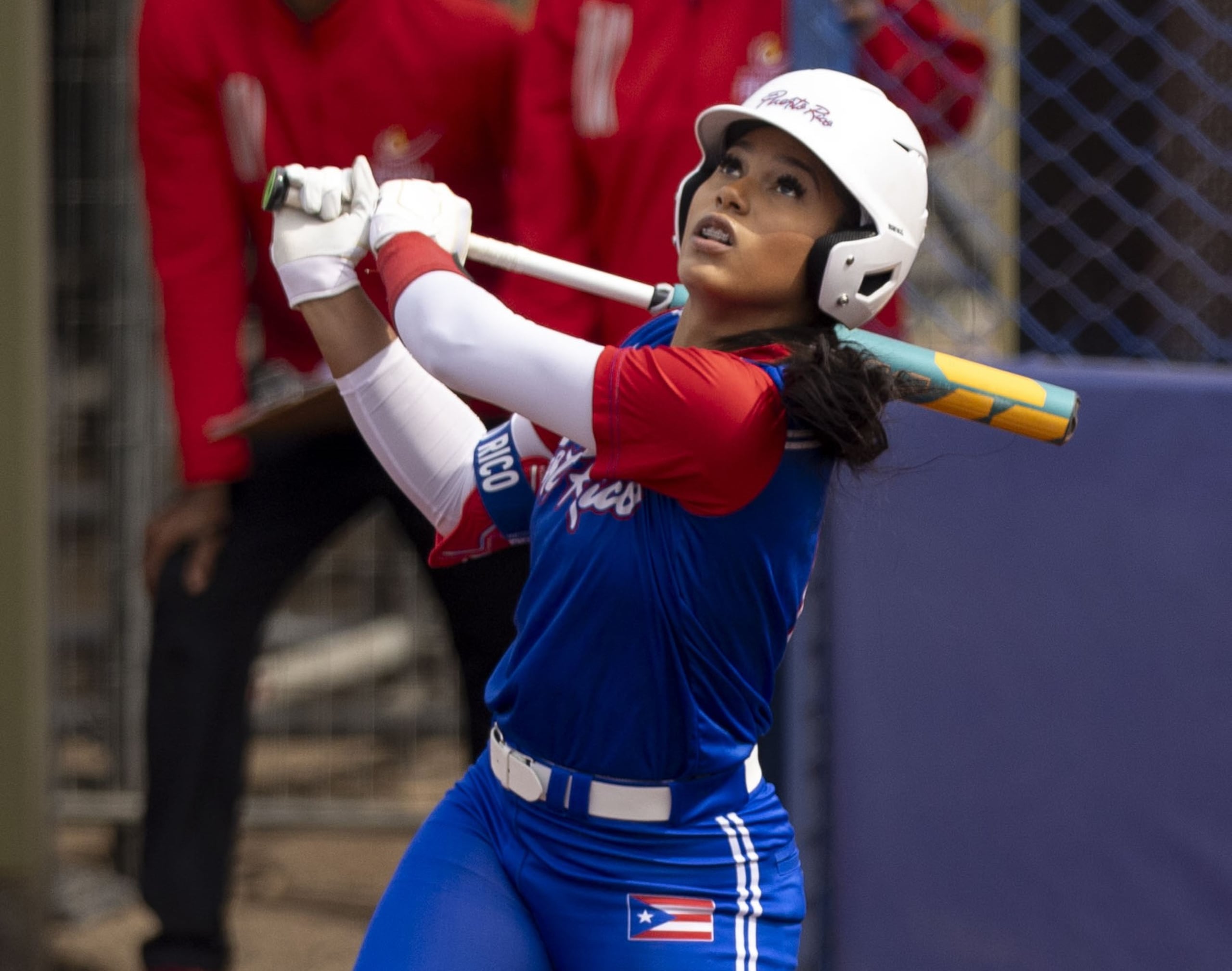 La puertorriqueña Aleshia Ocasio en el turno al bate ante Cuba en los Juegos Panamericanos 2023