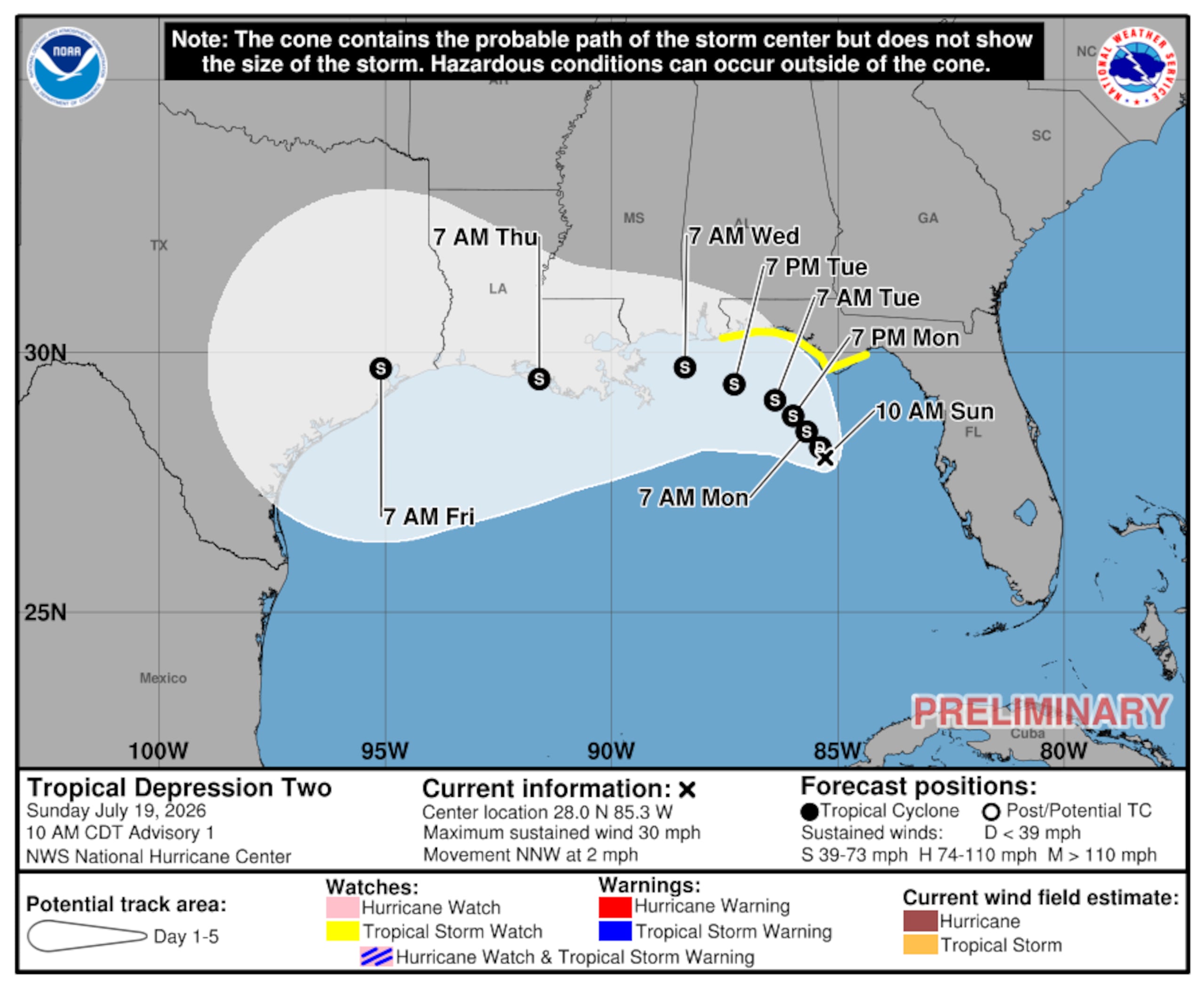 La trayectoria de la recién formada depresión tropical dos. (NOAA)