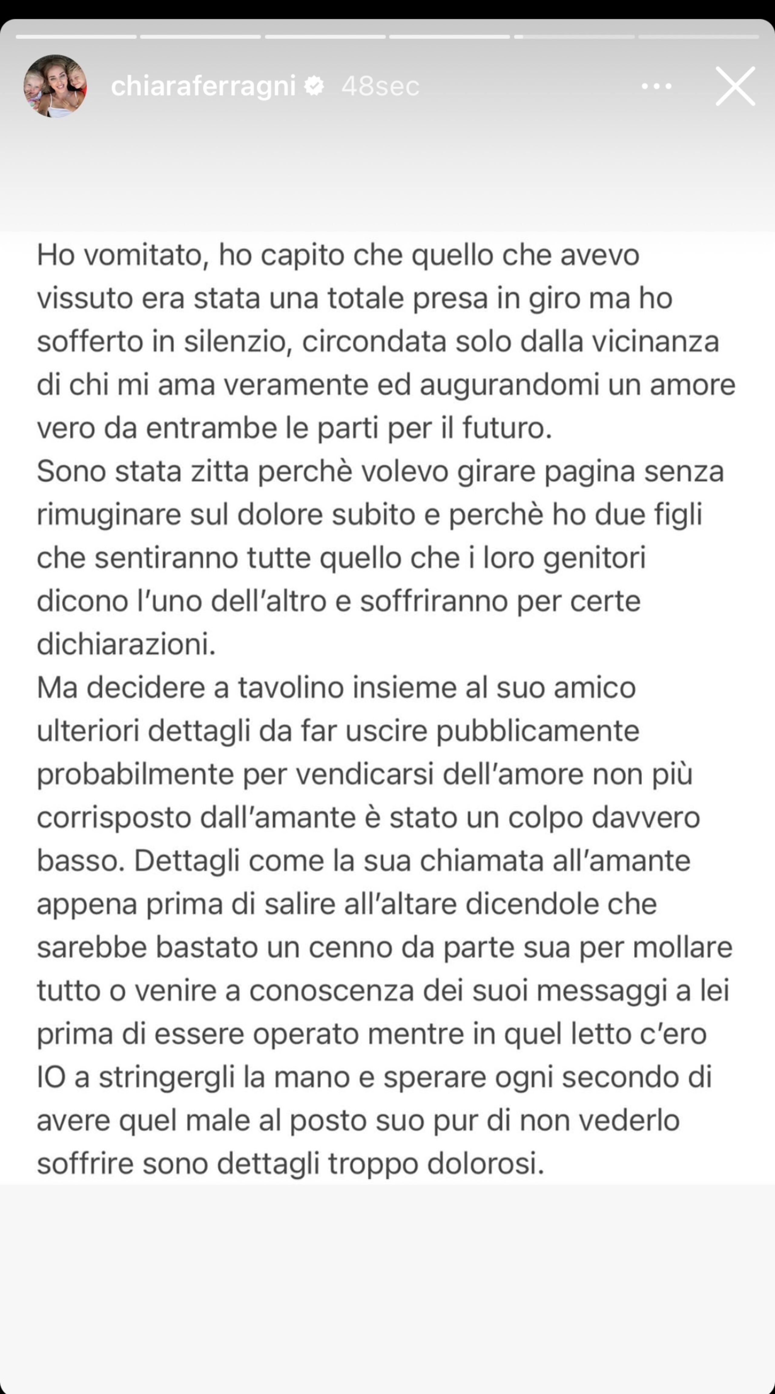 El desahogo de Chiara Ferragni por su matrimonio fallido en sus "stories" en Instagram.