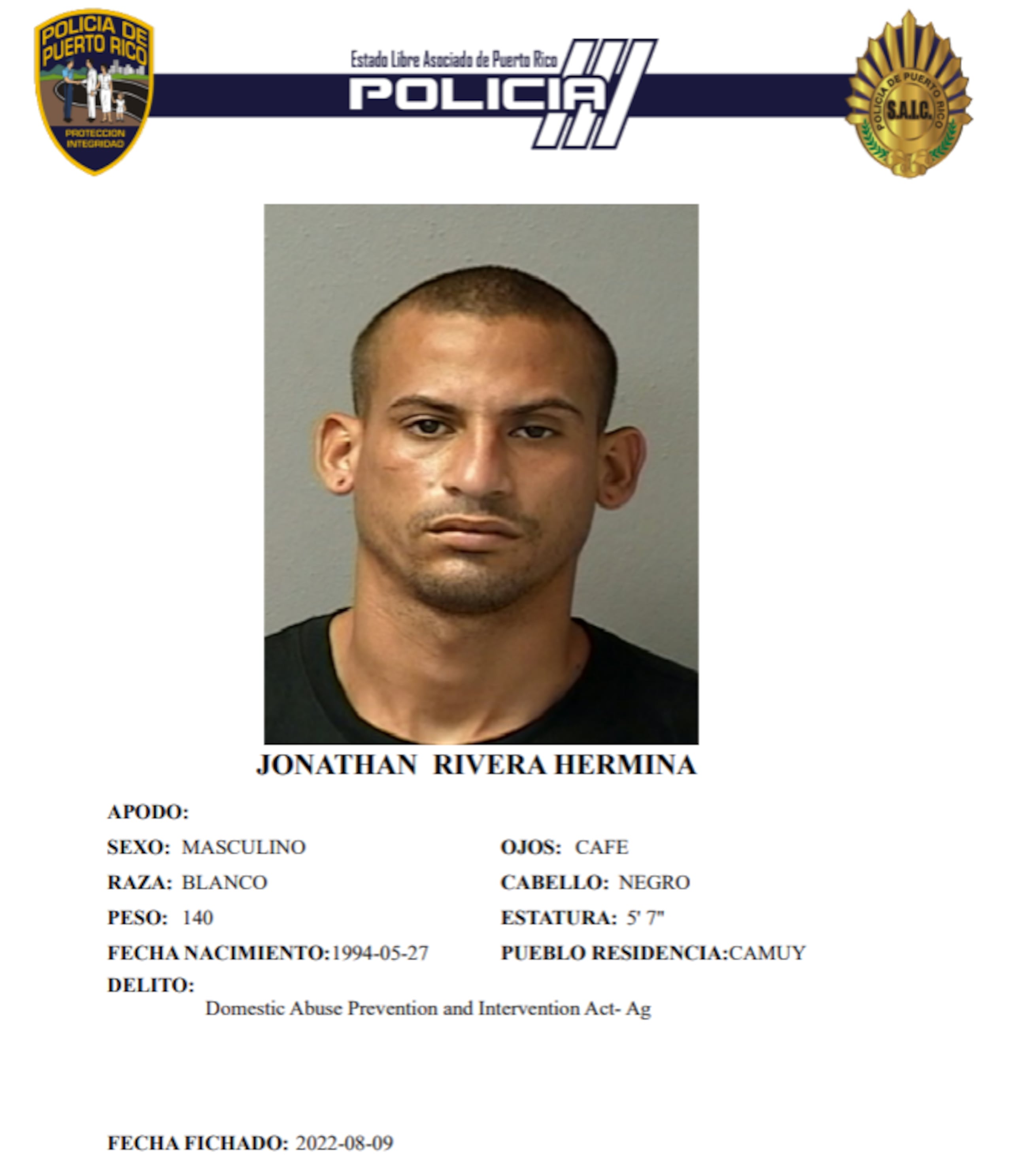 Los agentes localizaron el cuerpo de Jonathan Rivera Hermina, de 32 años y residente de Camuy, quien tenía expediente criminal.