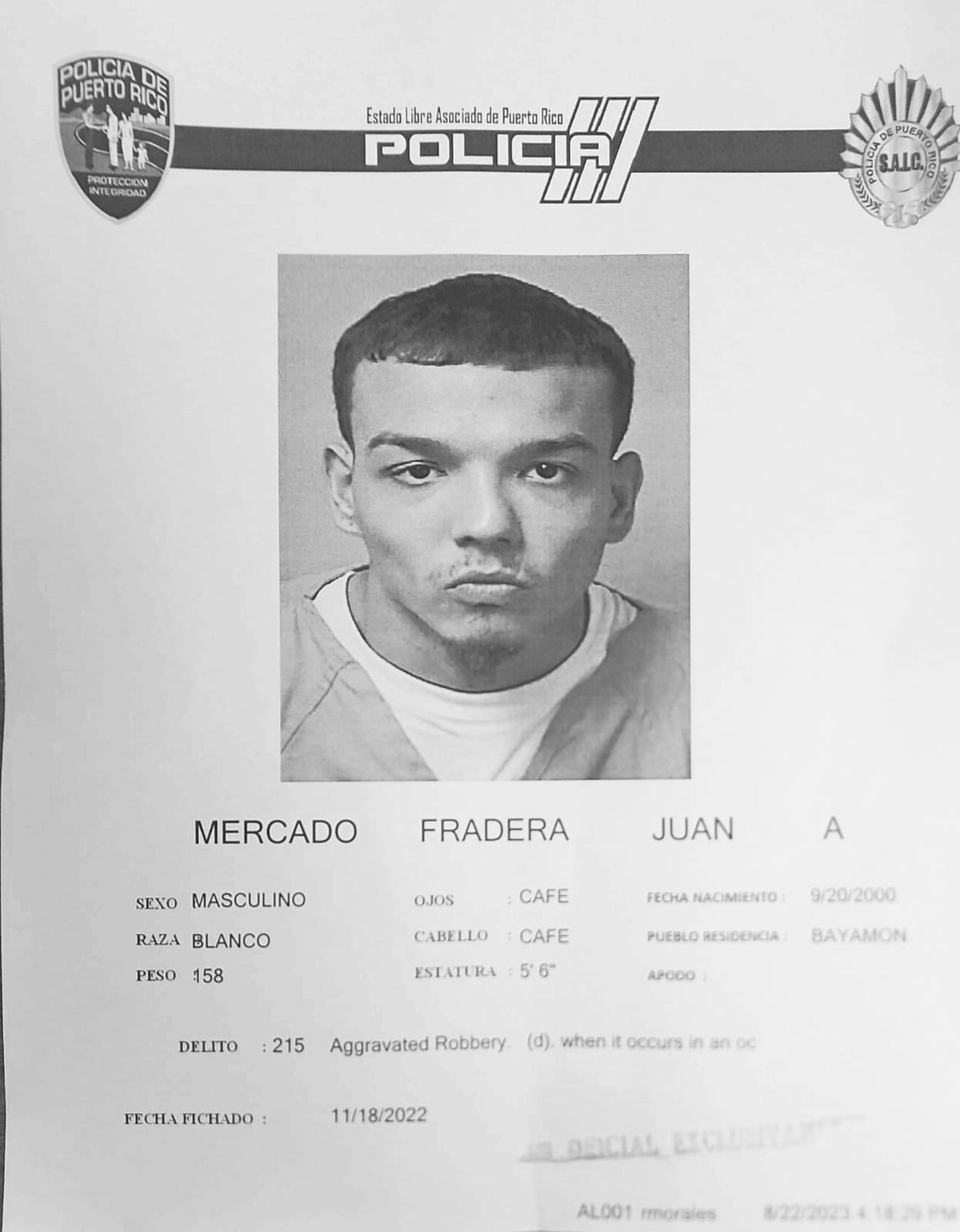 El fugitivo, Juan A. Mercado Fradera fue arrestado en Quebradillas.