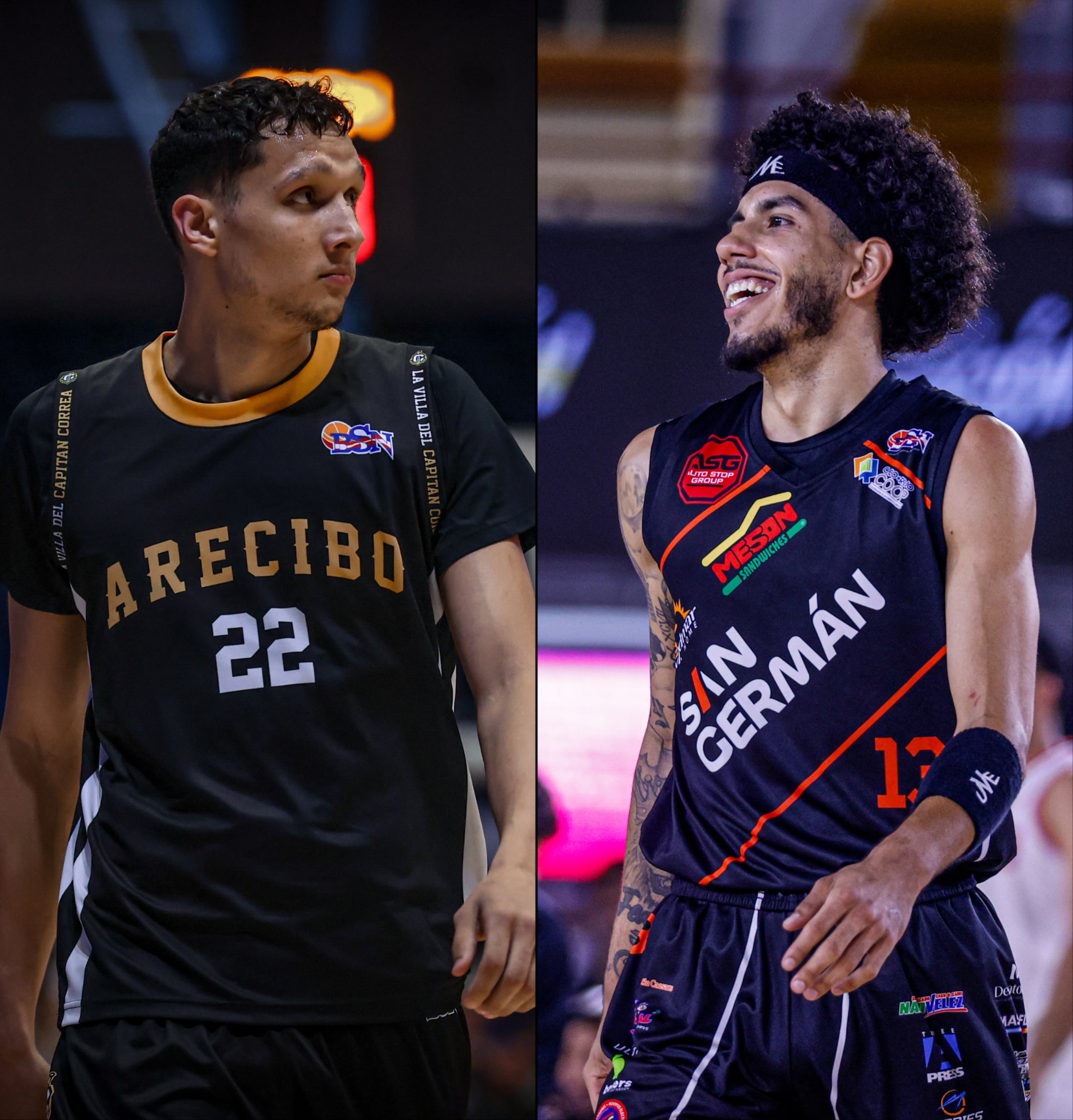 Ramses Meléndez, de los Capitanes de Arecibo, y André Curbelo, de los Atléticos de San Germán.
