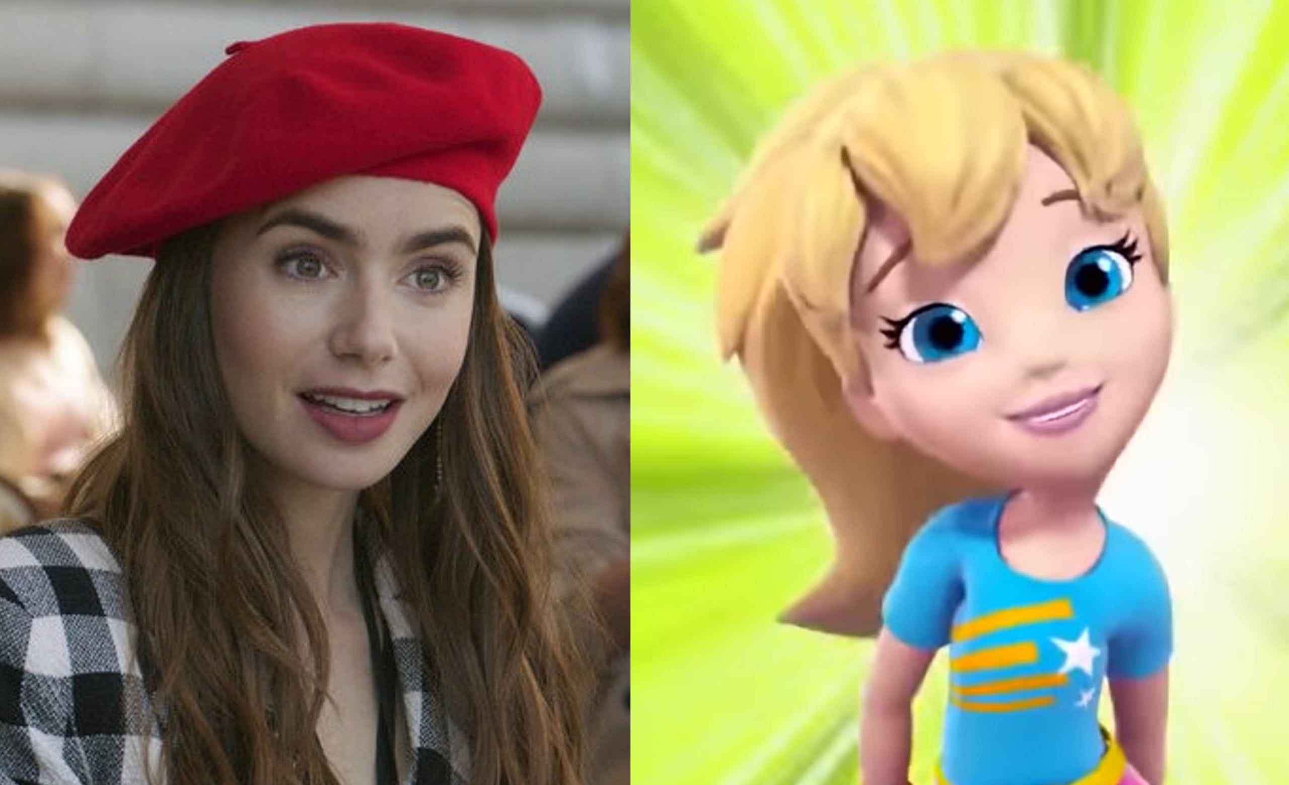 Lilly Collins, a la izquierda, podría protagonizar una nueva película basada en la muñeca Polly Pocket, a la derecha.