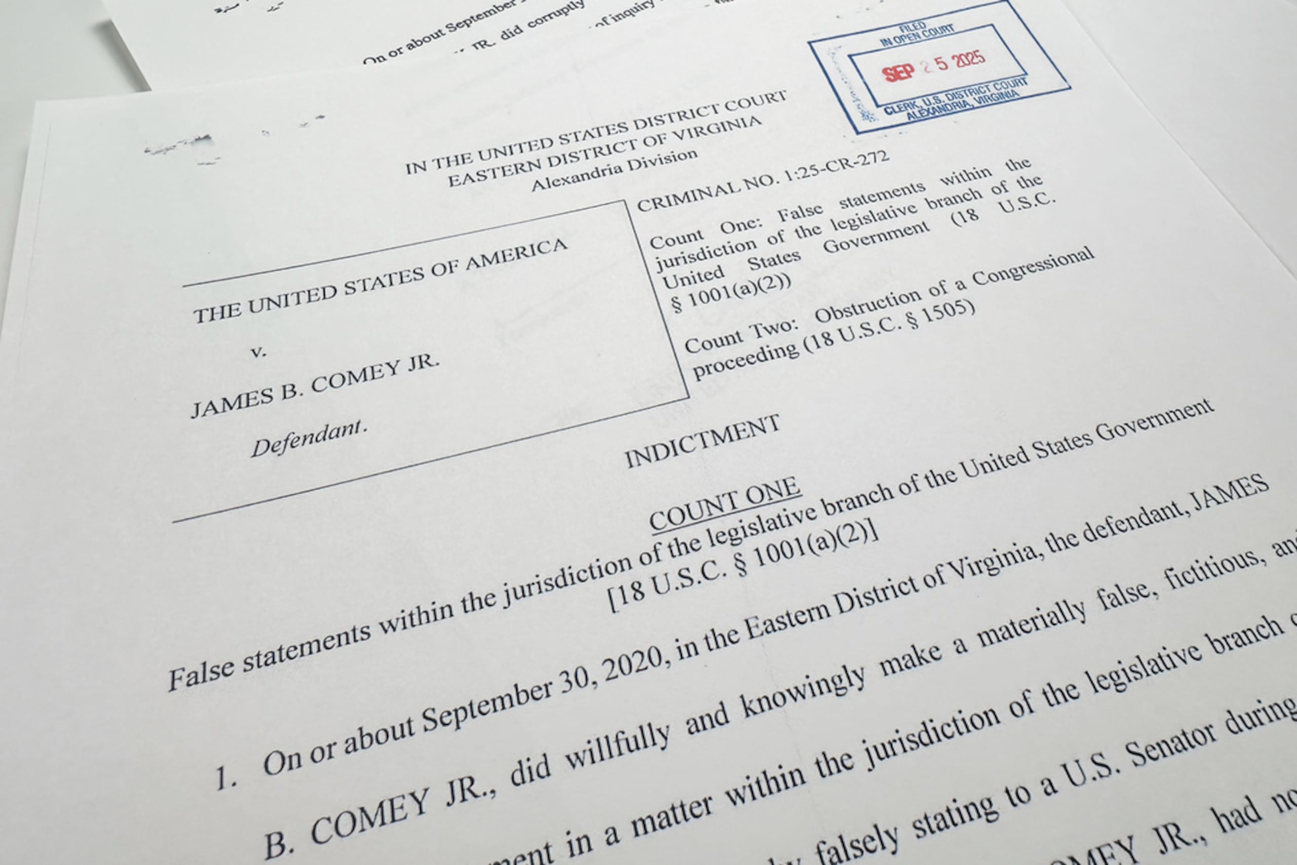La acusación contra el exdirector del FBI, James Comey.