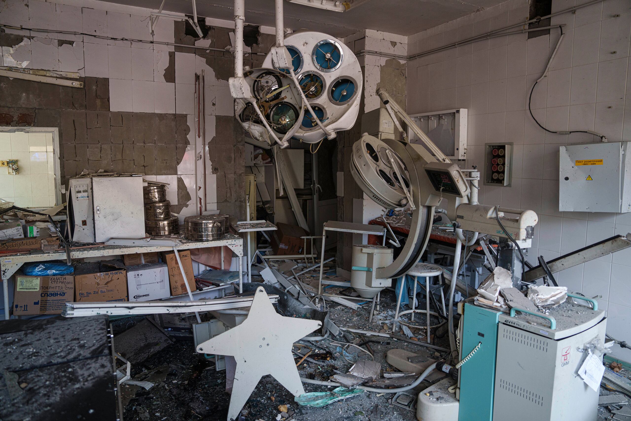 A view of the damage in a part of Okhmatdyt children’s hospital hit by Russian missiles, in Kyiv, Ukraine, Monday, July 8, 2024. Russian missiles have killed several people and struck a children’s hospital in the Ukrainian capital, Kyiv, authorities say. (AP Photo/Evgeniy Maloletka)
