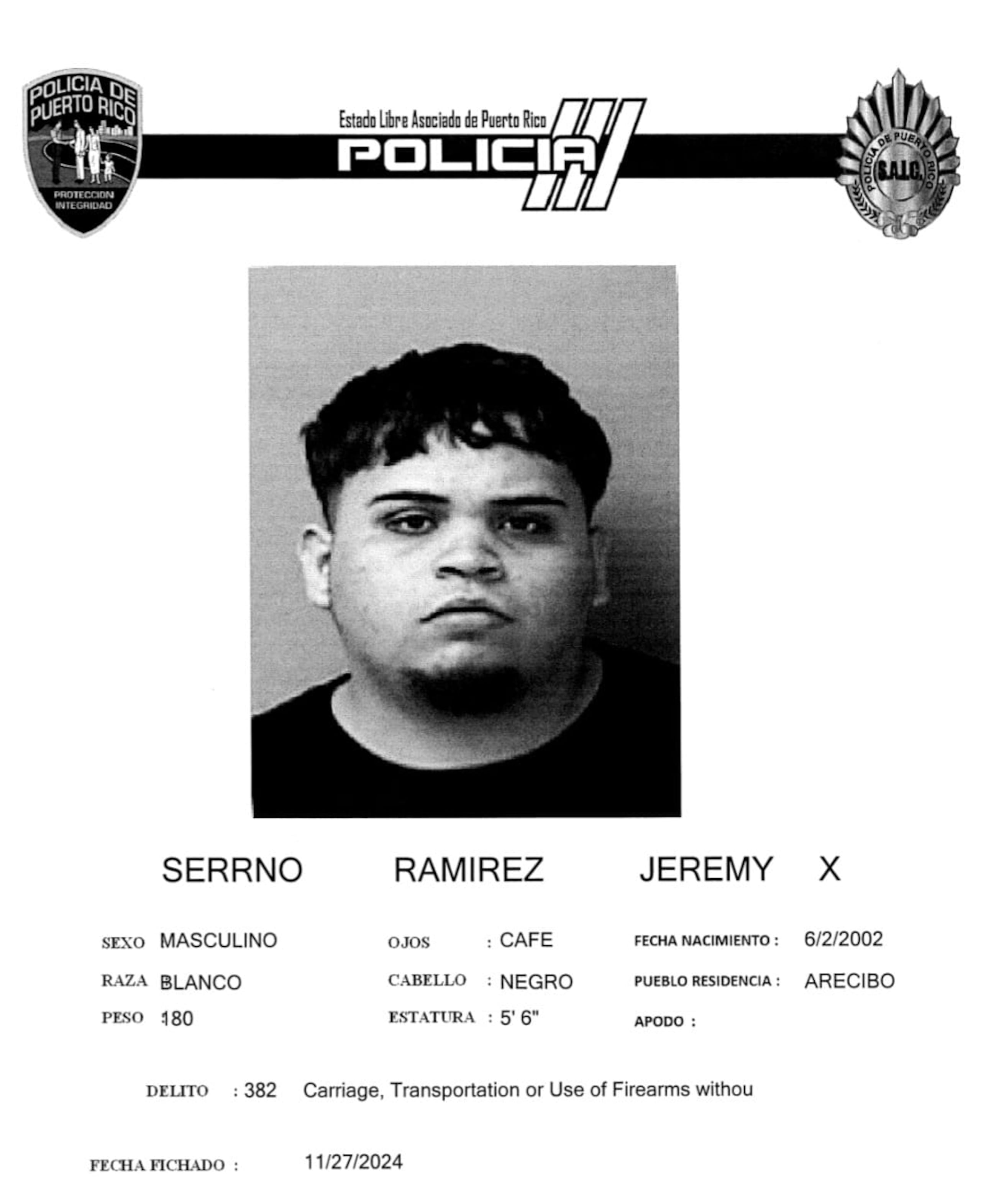 Jeremy X. Serrano Ramírez fue acusado por violación a la Ley de Armas.