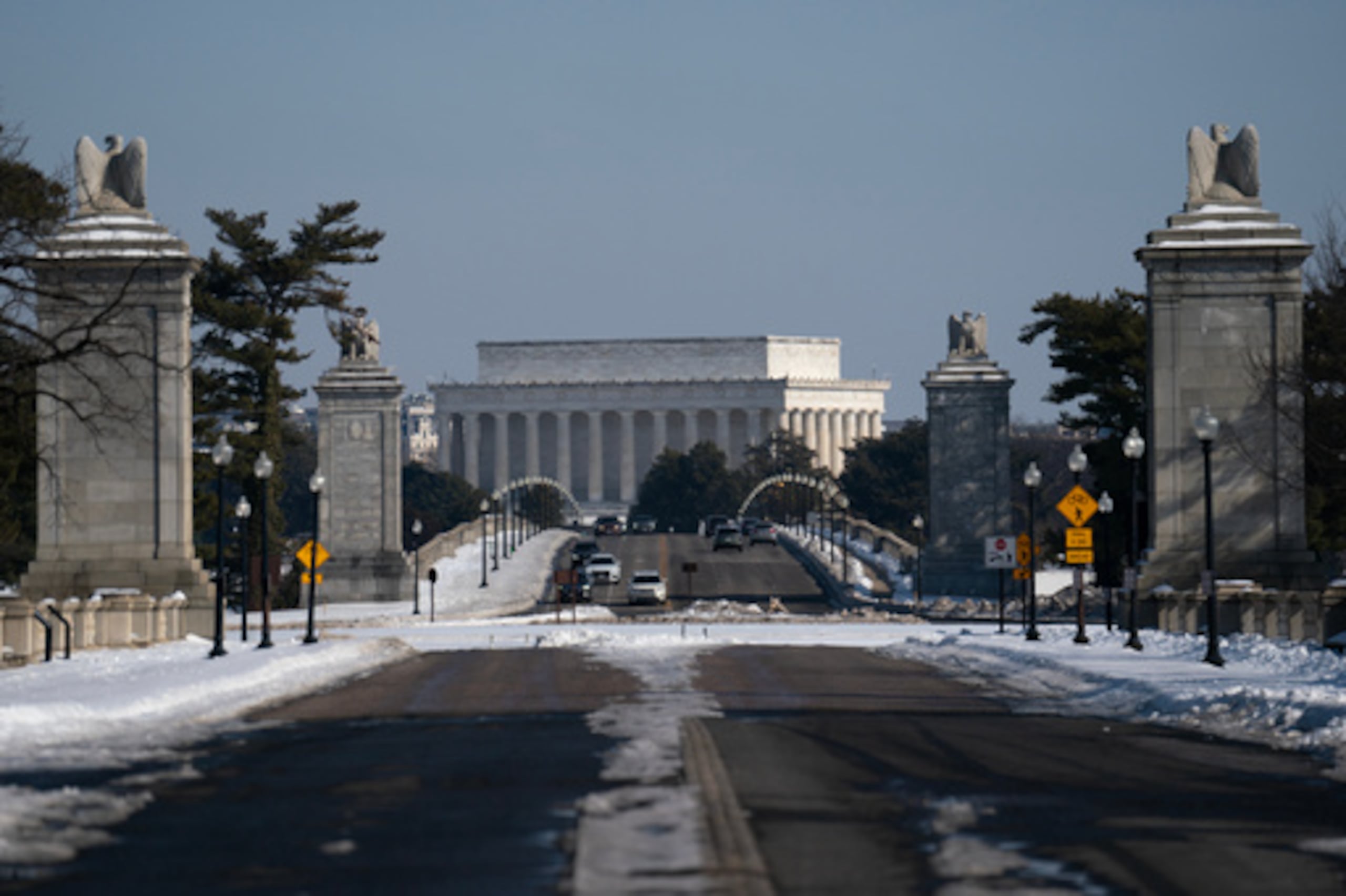Memorial Circle, el terreno propuesto cerca del Memorial Bridge donde podría construirse el Arco de la Independencia, en Washington, el martes 3 de febrero de 2026. (AP Photo/Nathan Howard)