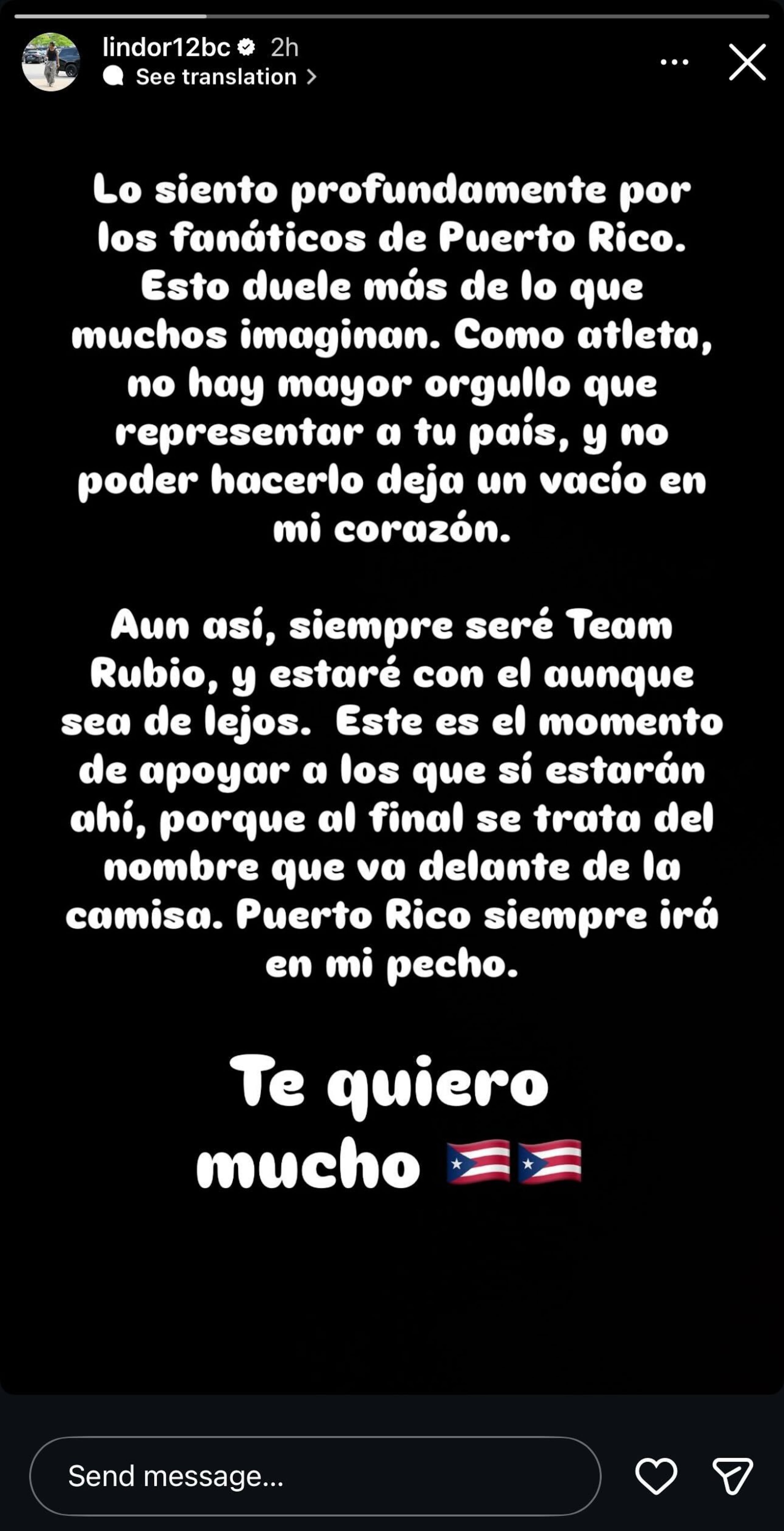 Historia de Francisco Lindor en Instagram.