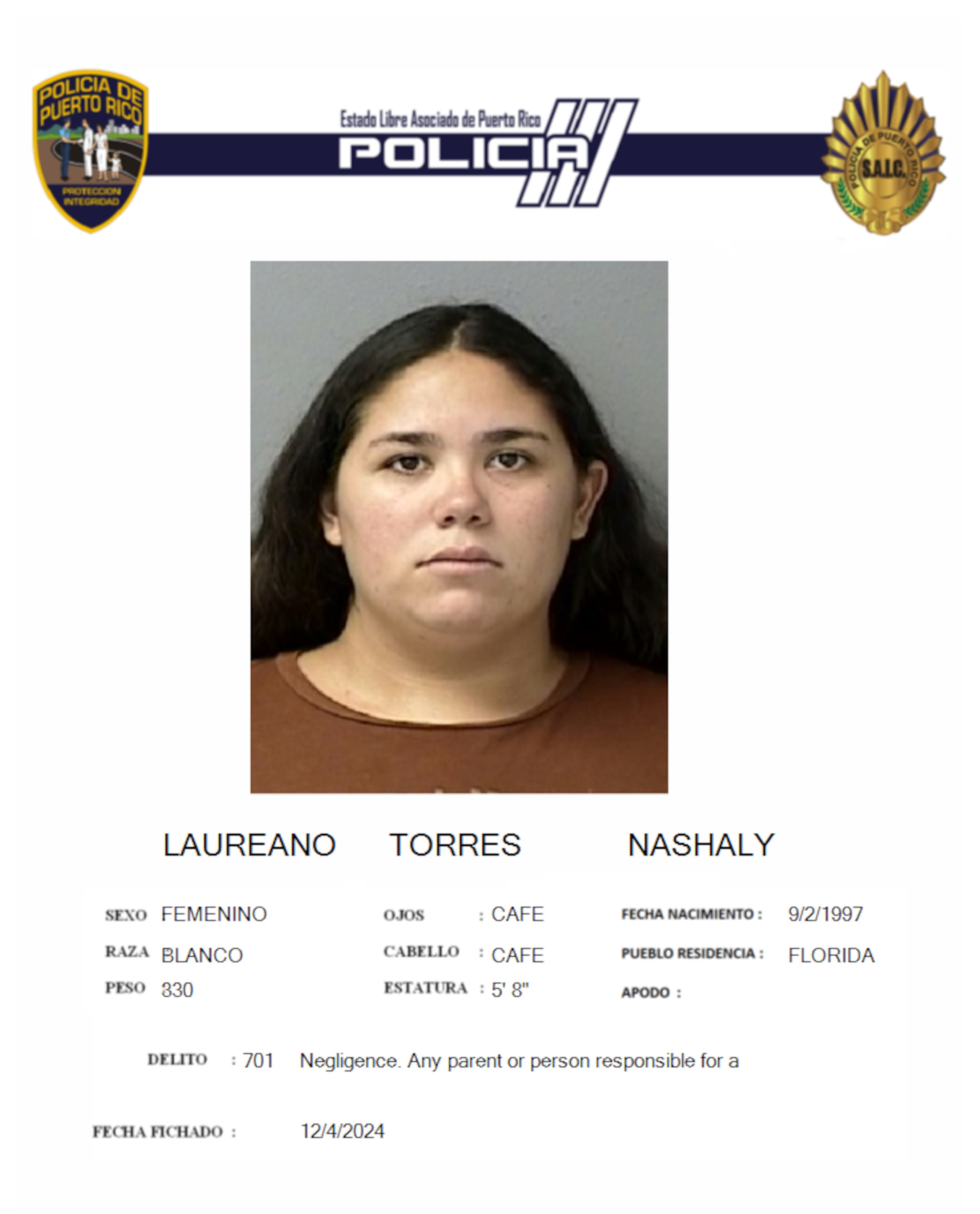 Nashaly Laureano Torres, fue acusada de maltrato por negligencia, tras el asesinato de su bebé de 29 días, a manos del padre del menor.