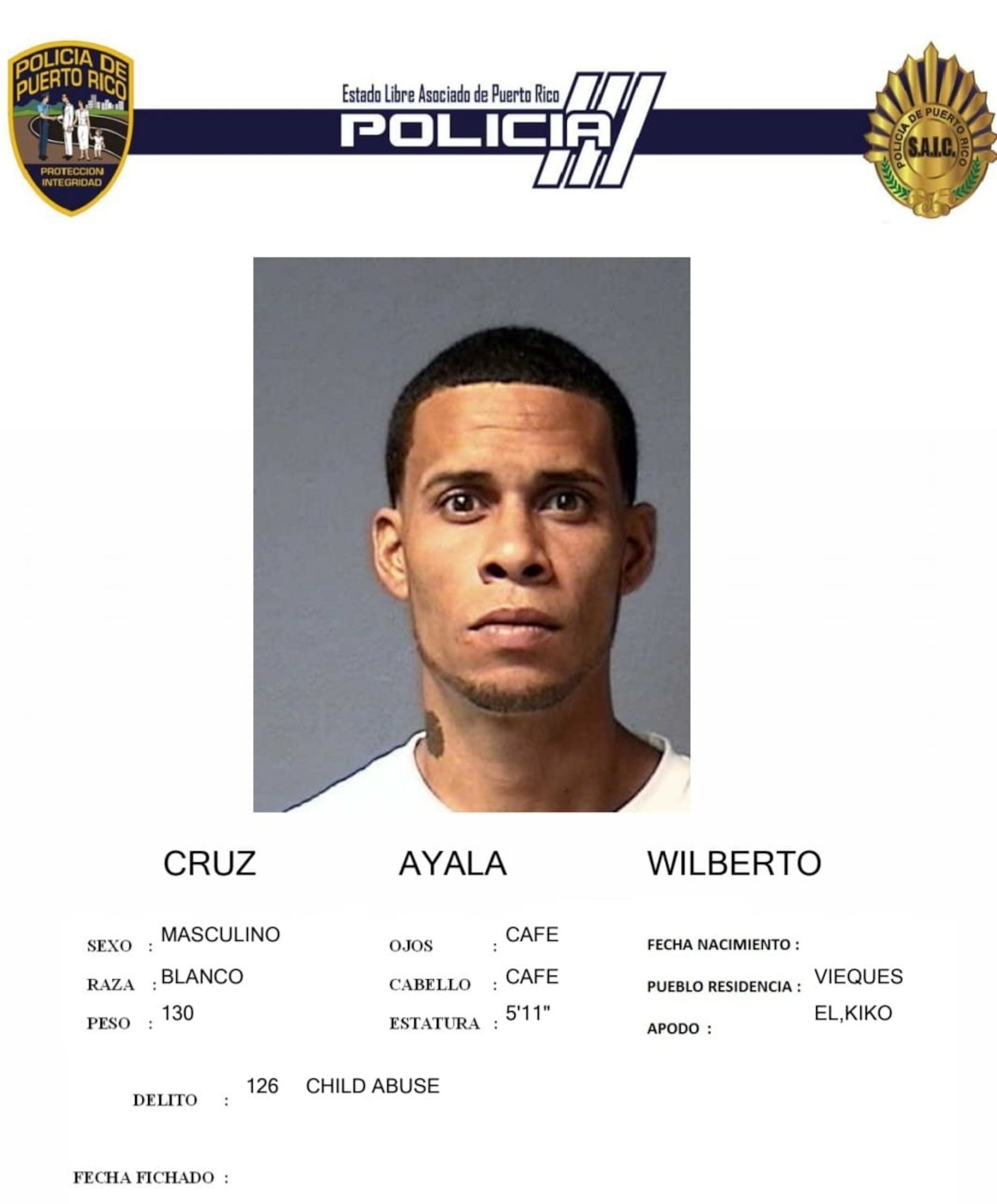Wilberto Cruz Ayala fue asesinado en el barrio Tortuguero, en Vieques.