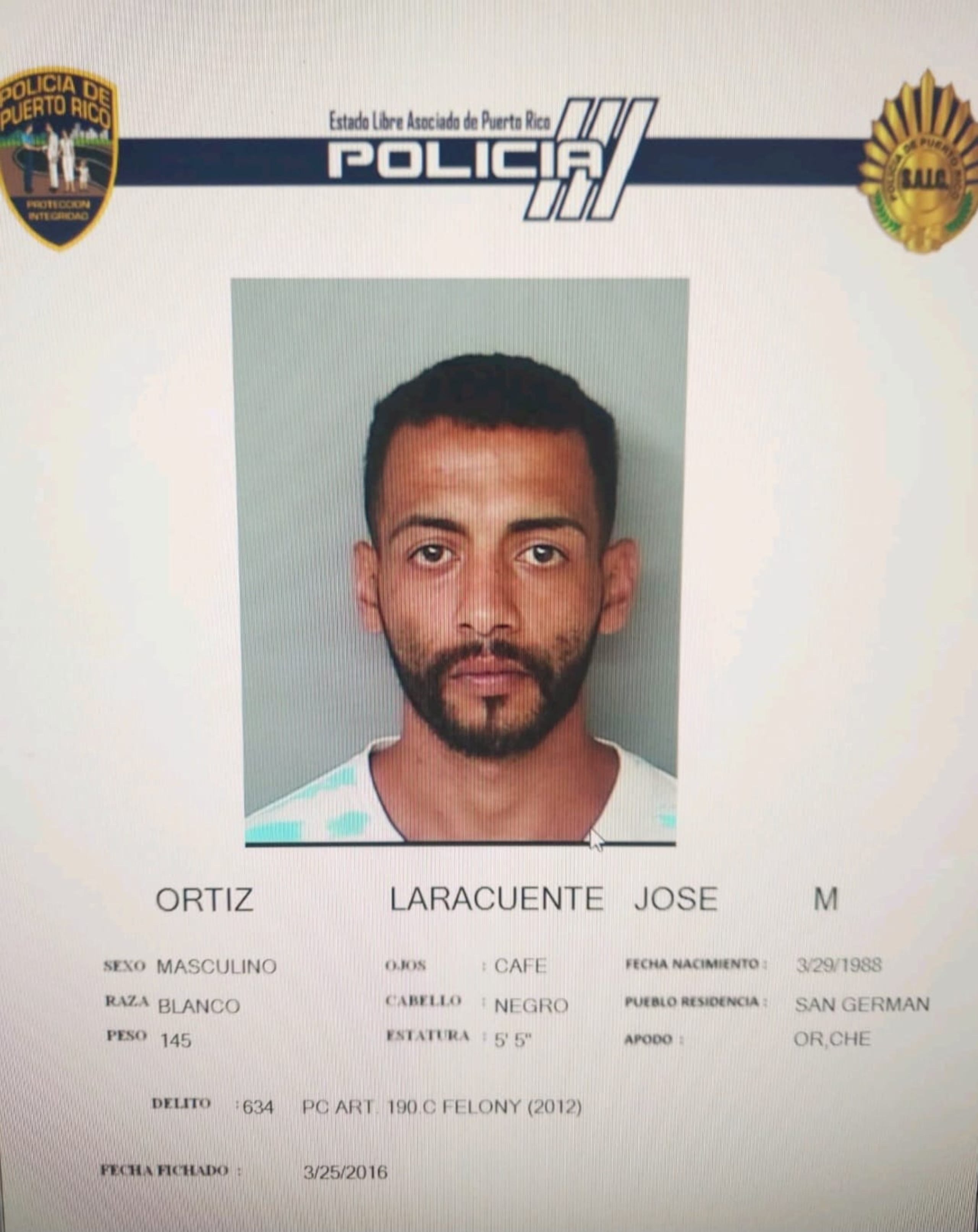 José Miguel Ortíz Laracuente fue acusado por violencia de género, tentativa de asesinato, violación a la Ley de Armas y maltrato de menores.