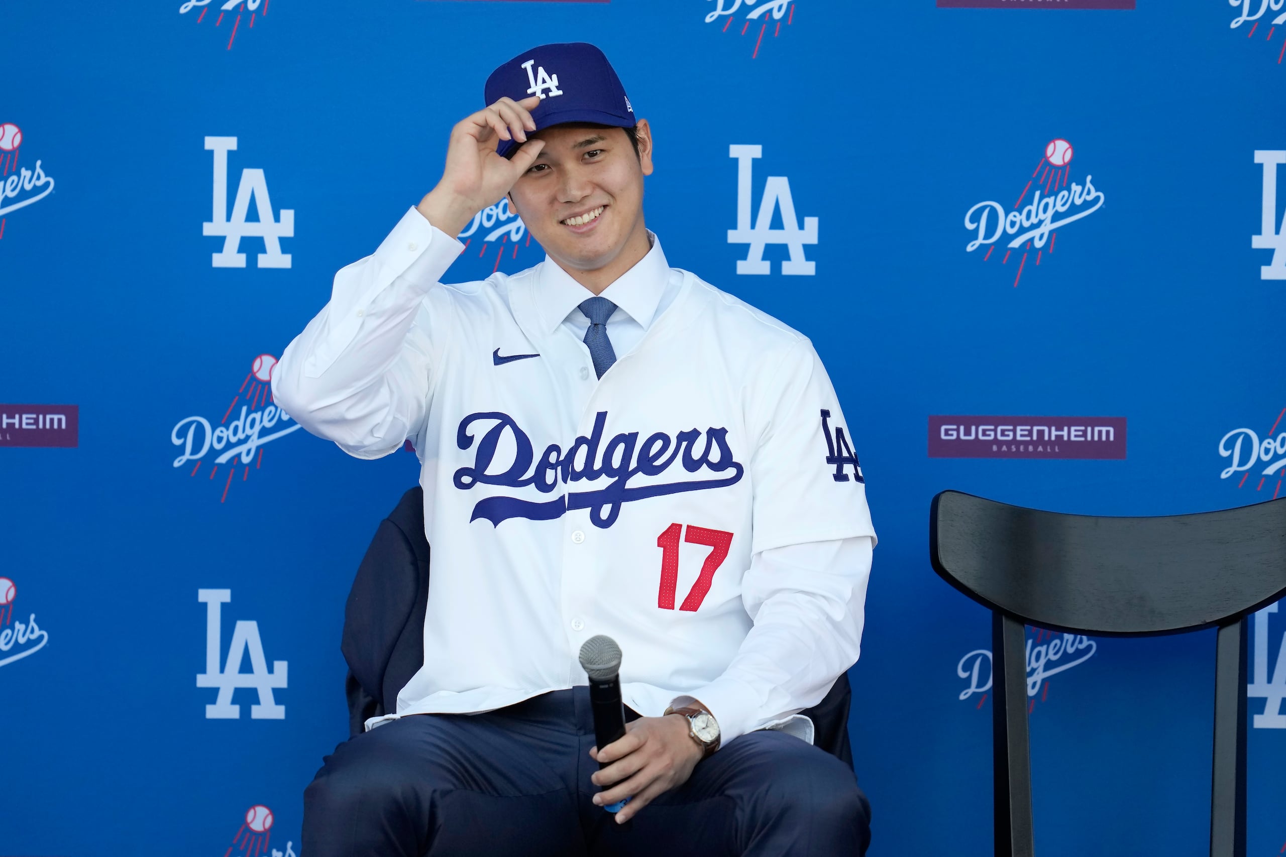 Shohei Ohtani durante su presentación como jugador de los Dodgers de Los Ángeles.