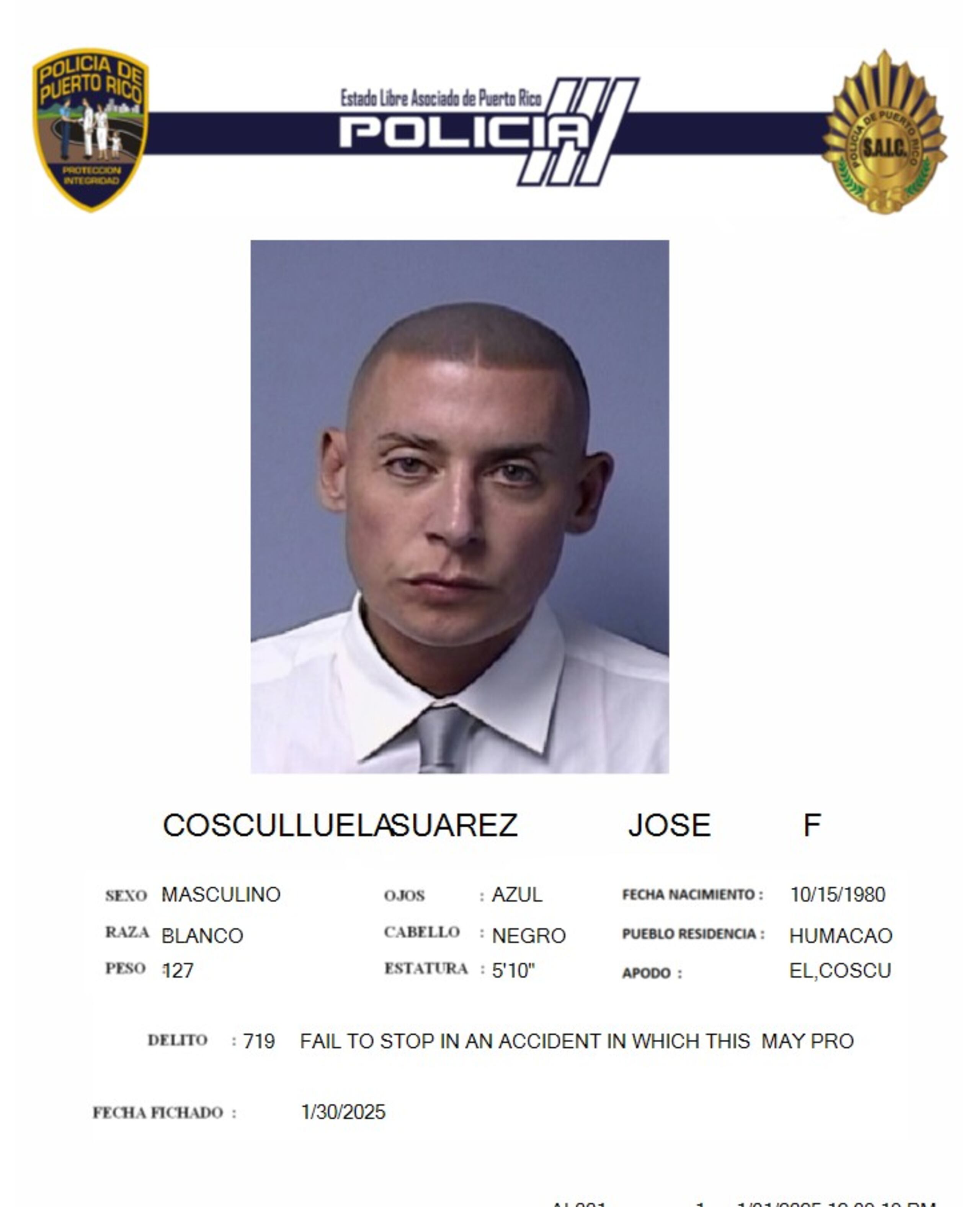 El cantante urbano y compositor musical  José Fernando Cosculluela Suárez, fue acusado por conducir temerariamente un vehículo de motor, abandonar una escena, maltrato de animales y destrucción de prueba por el “hit & run” que dejó a dos jinetes heridos y muertos a sus caballos, la madrugada del 12 de mayo de 2024, en Humacao.