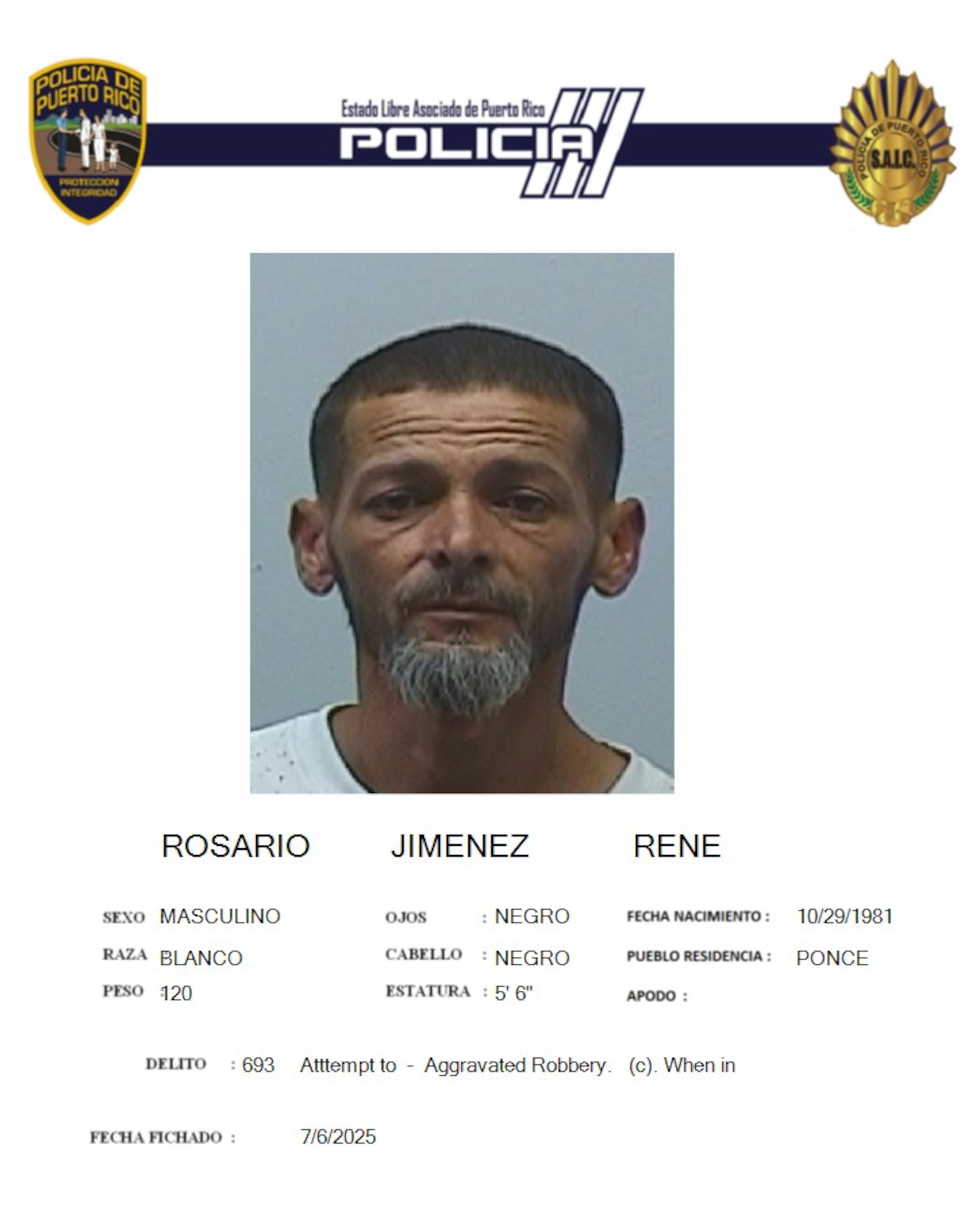 René Rosario Jiménez, fue acusado por robo agravado, tentativa de asesinato, agresión y violación a la Ley de Armas.