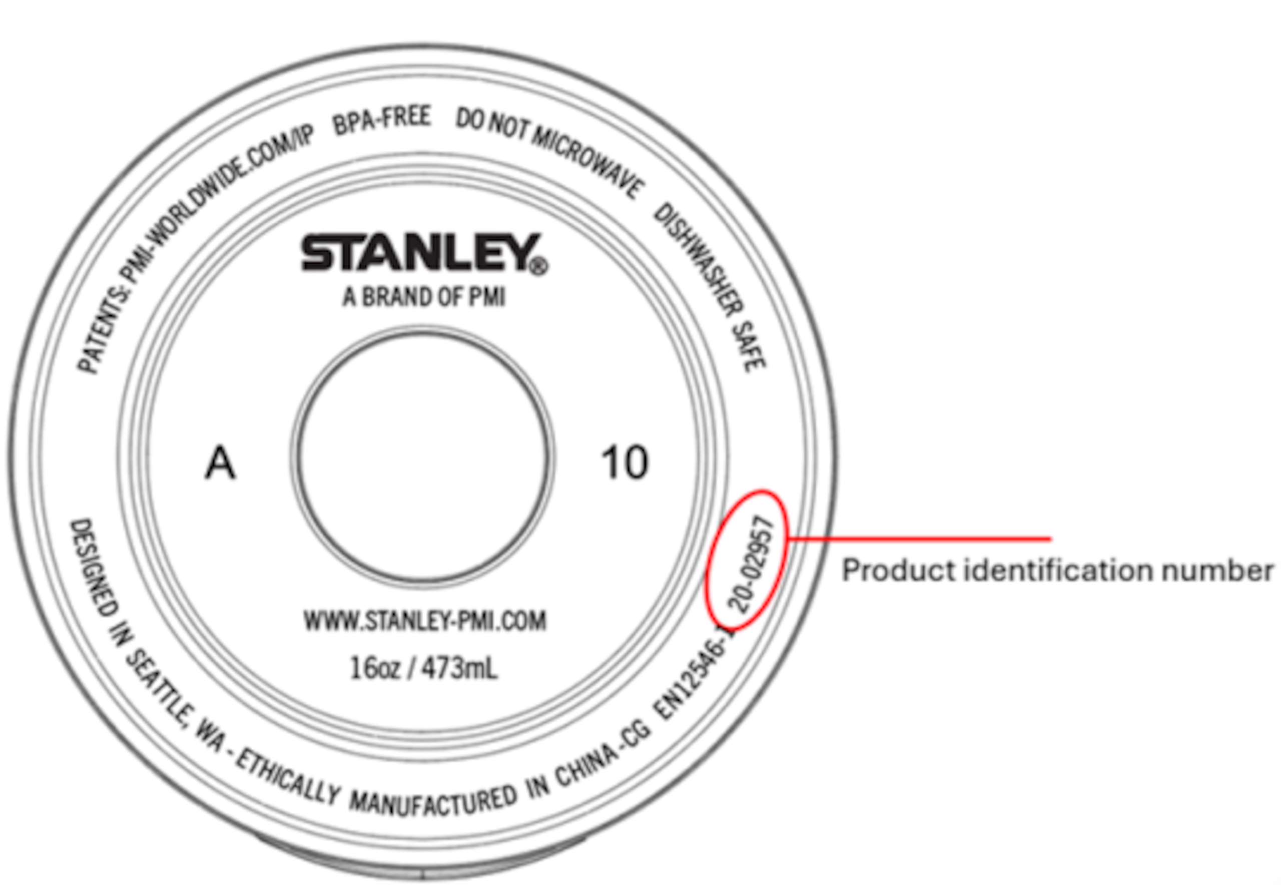 El número de identificación del producto se encuentra en la parte inferior del termo.