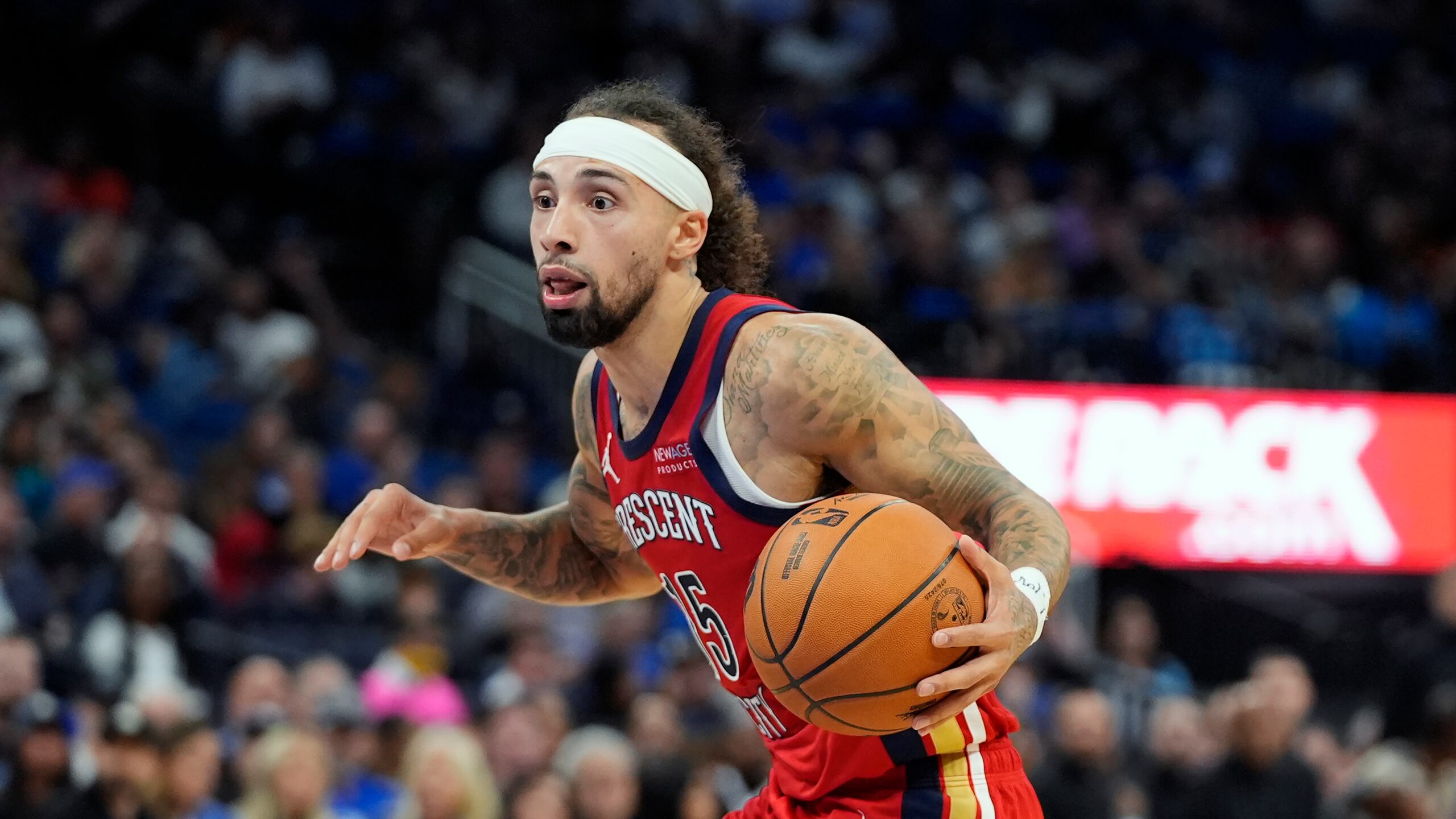 ARCHIVO - Foto del 8 de noviembre del 2024, el base puertorriqueño de los Pelicans de Nueva Orleans, José Alvarado, en el encuentro ante el Magic de Orlando. (AP Foto/John Raoux, Archivo)