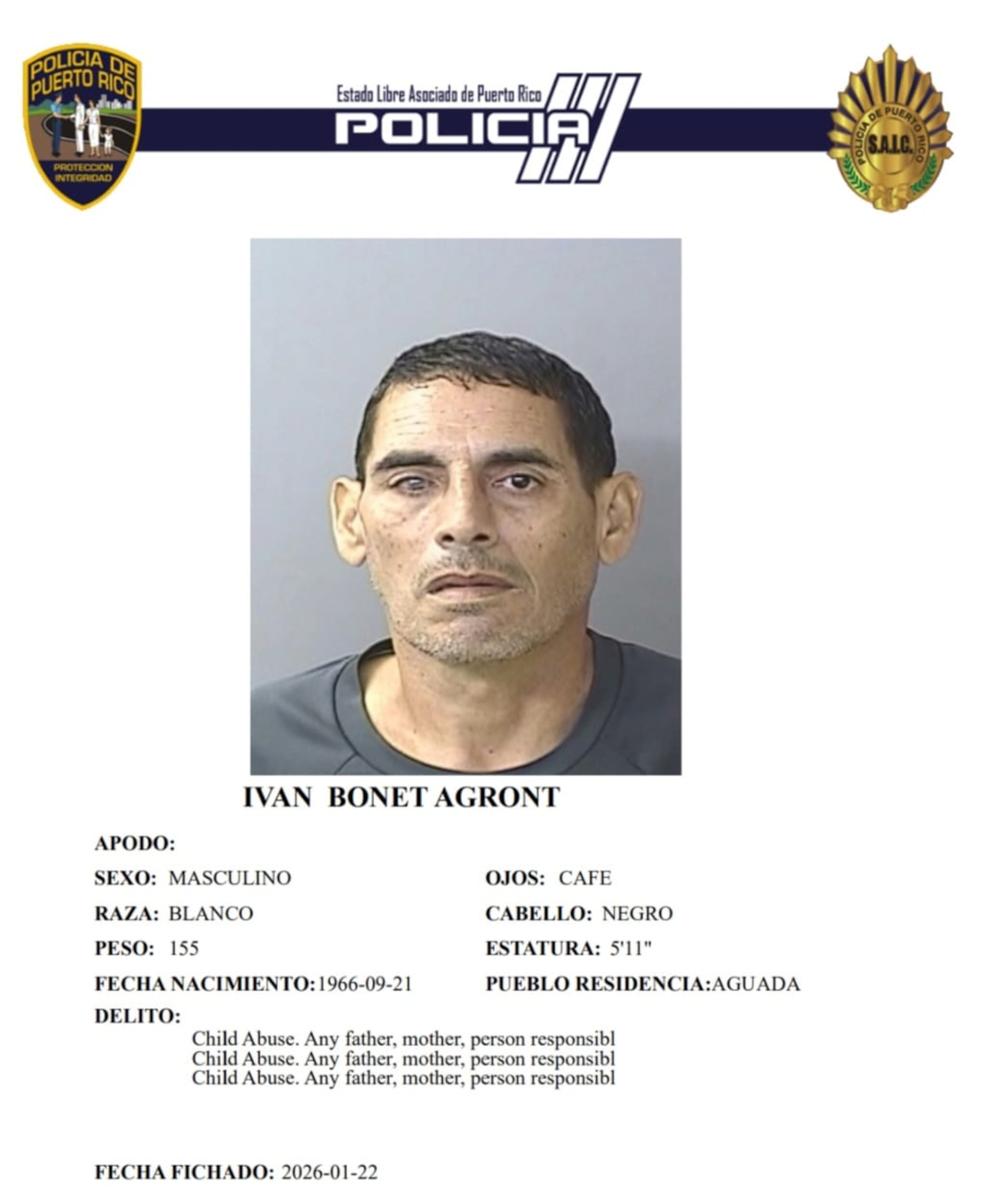 La fiscalía de Aguadilla le radicó tres cargos por maltrato de menores a Iván Bonet Agront.