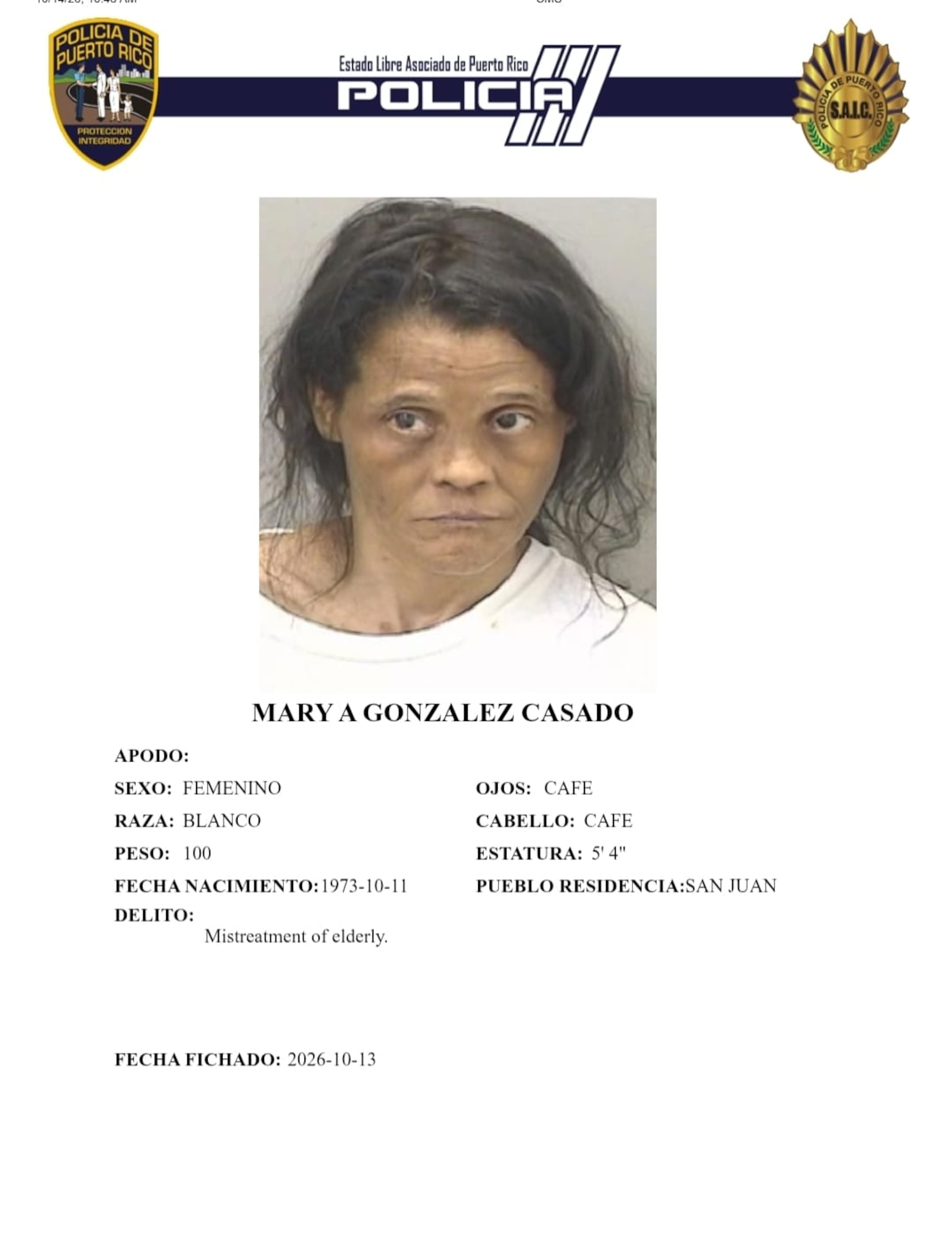 Mary A. González Casado enfrenta un cargo por maltrato a persona de edad avanzada, en este caso, su progenitora.